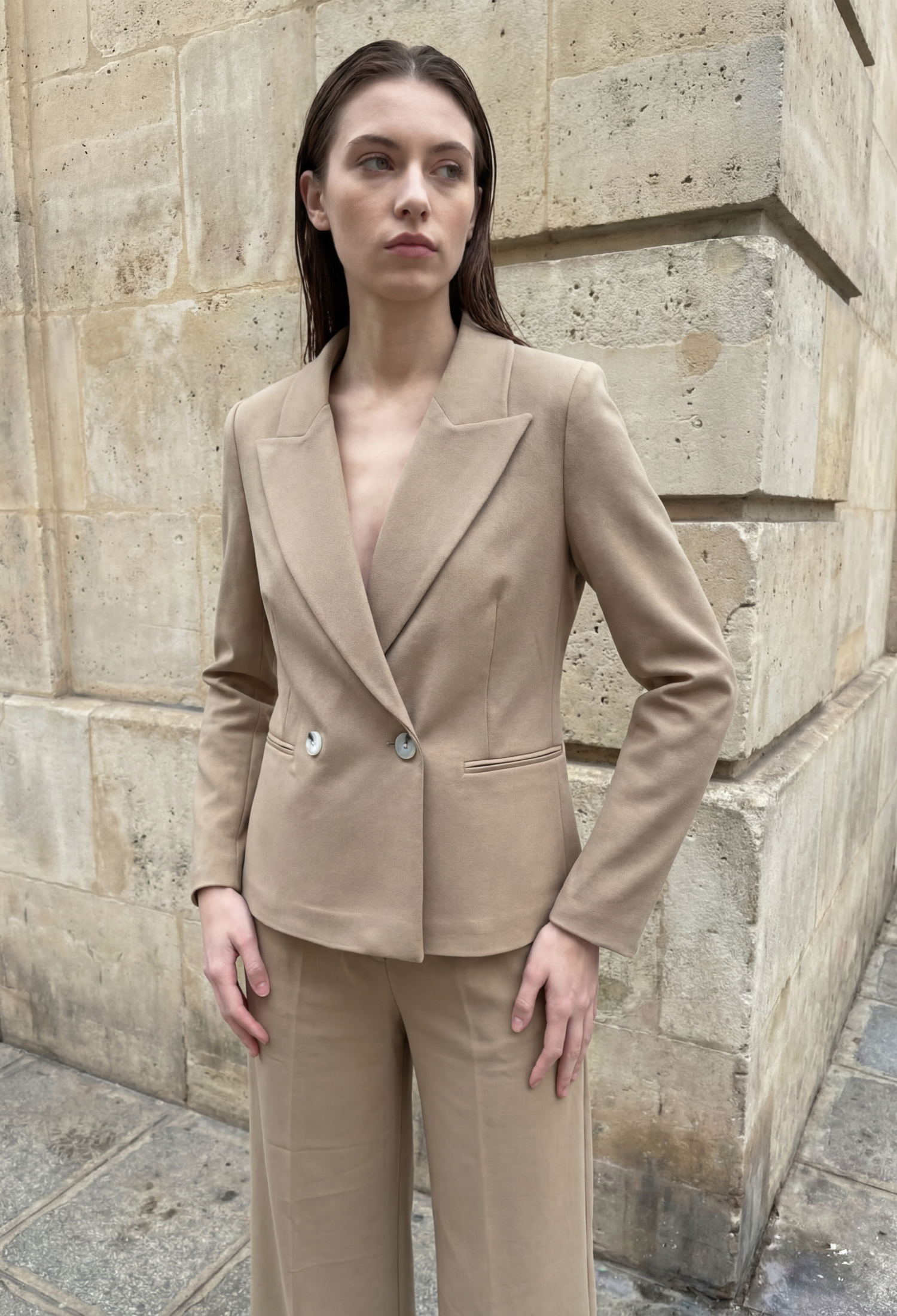 Beige Double-Breasted Blazer Jacket - Brand: My Fashion - Women & Kids, Baby Clothes Wholesale - TheBS Women