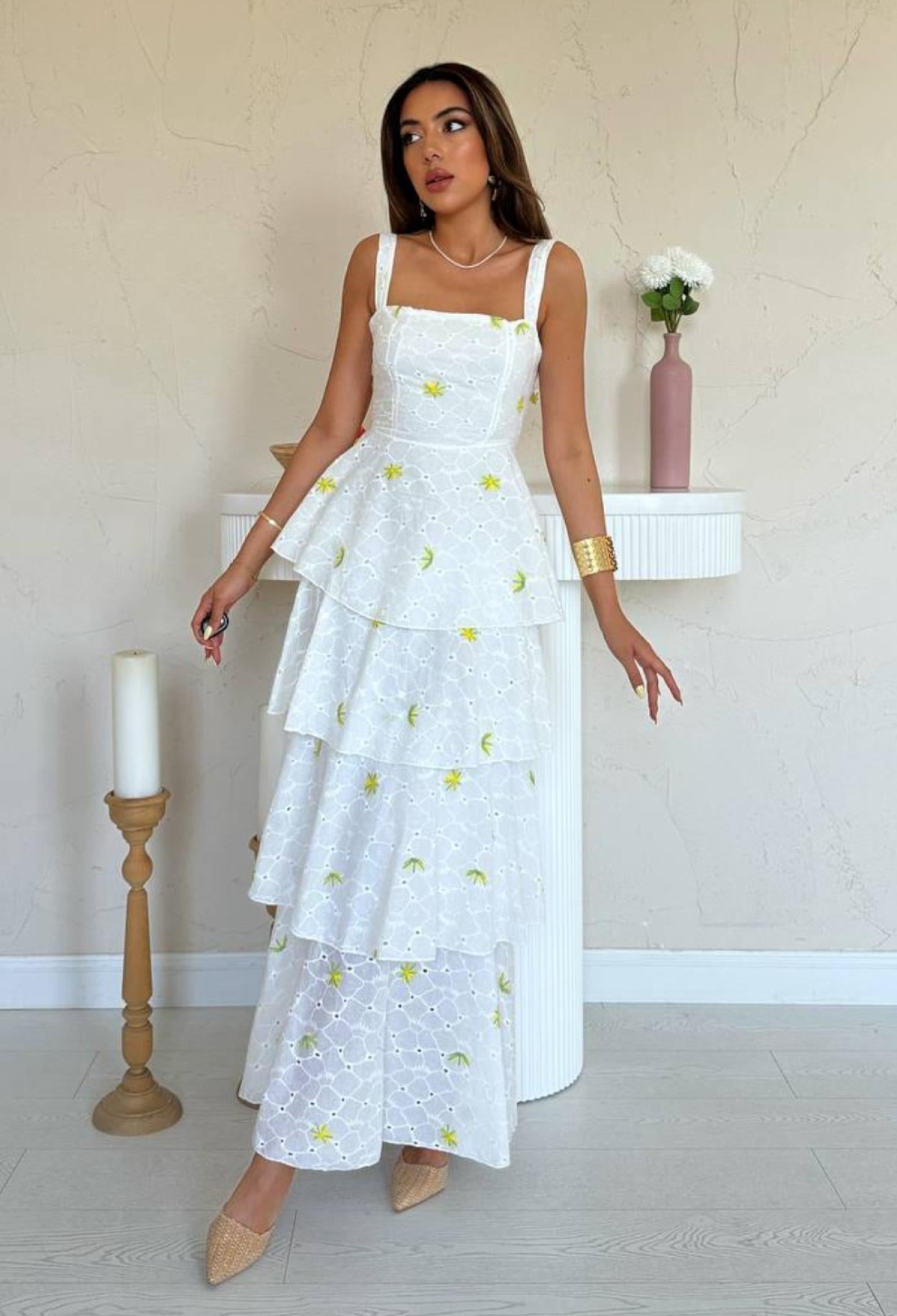 White Fit And Flare Dress With Floral Pattern - Brand: Elisa - Women & Kids, Baby Clothes Wholesale - TheBS Women