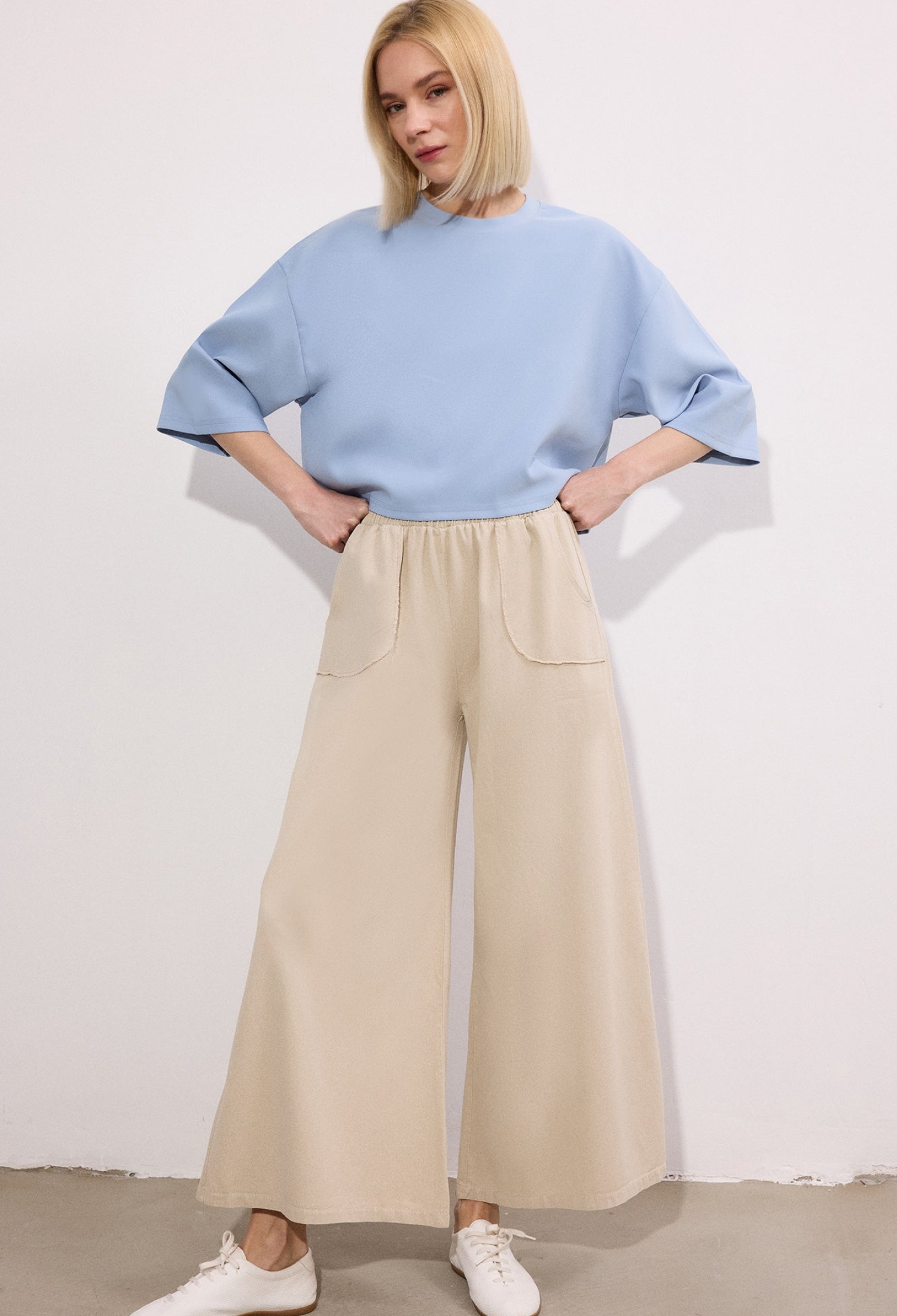 Beige Casual Modest Palazzo Pants - Brand: Touche Prive - Women & Kids, Baby Clothes Wholesale - TheBS Women