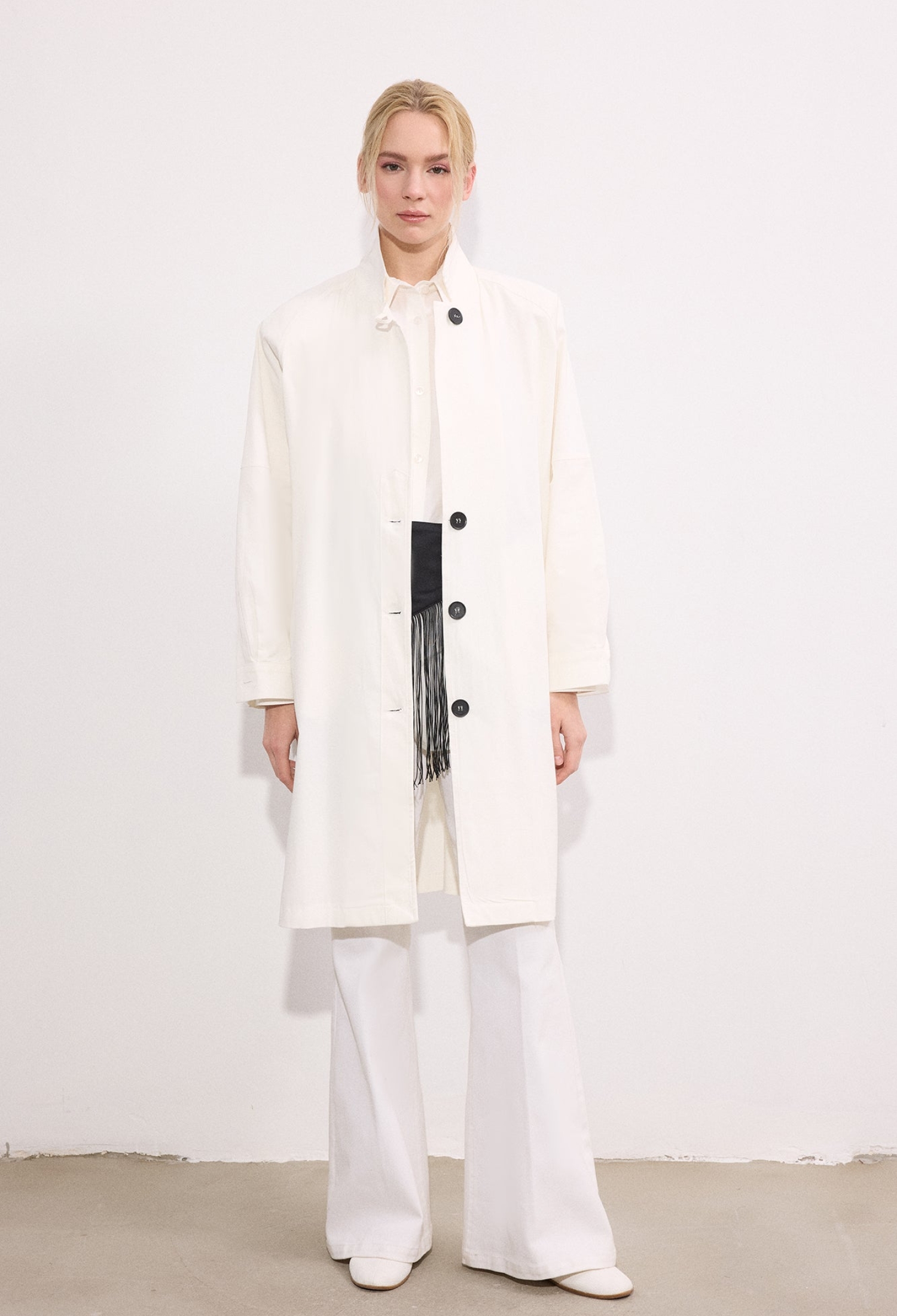 White Trenchcoat Elegant Single-Breasted Buttoned Coat - Brand: Touche Prive - Women & Kids, Baby Clothes Wholesale - TheBS Women