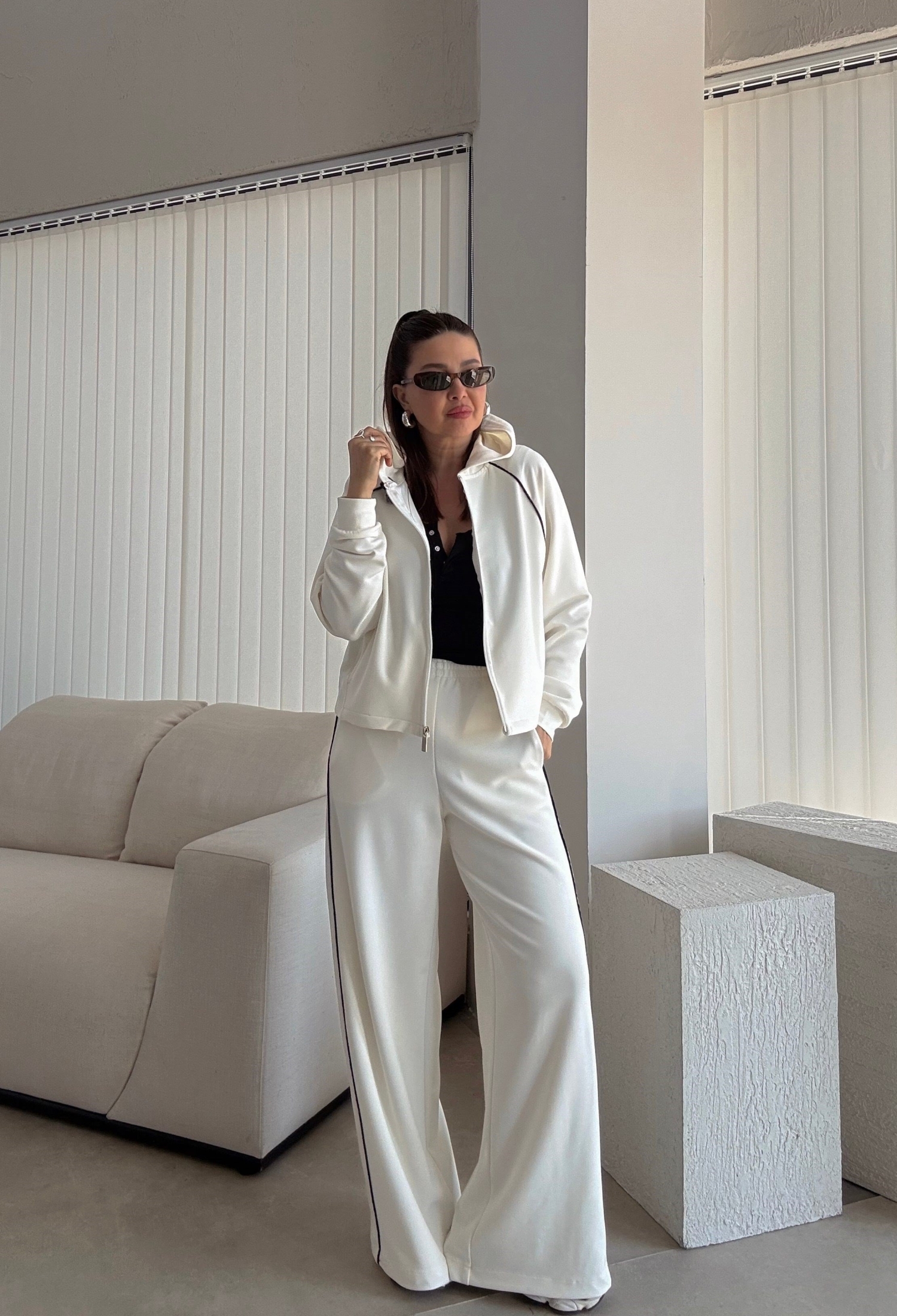 White Tracksuit With Hooded Neck & Palazzo Pants - Brand: Cream Rouge - Women & Kids, Baby Clothes Wholesale - TheBS Women