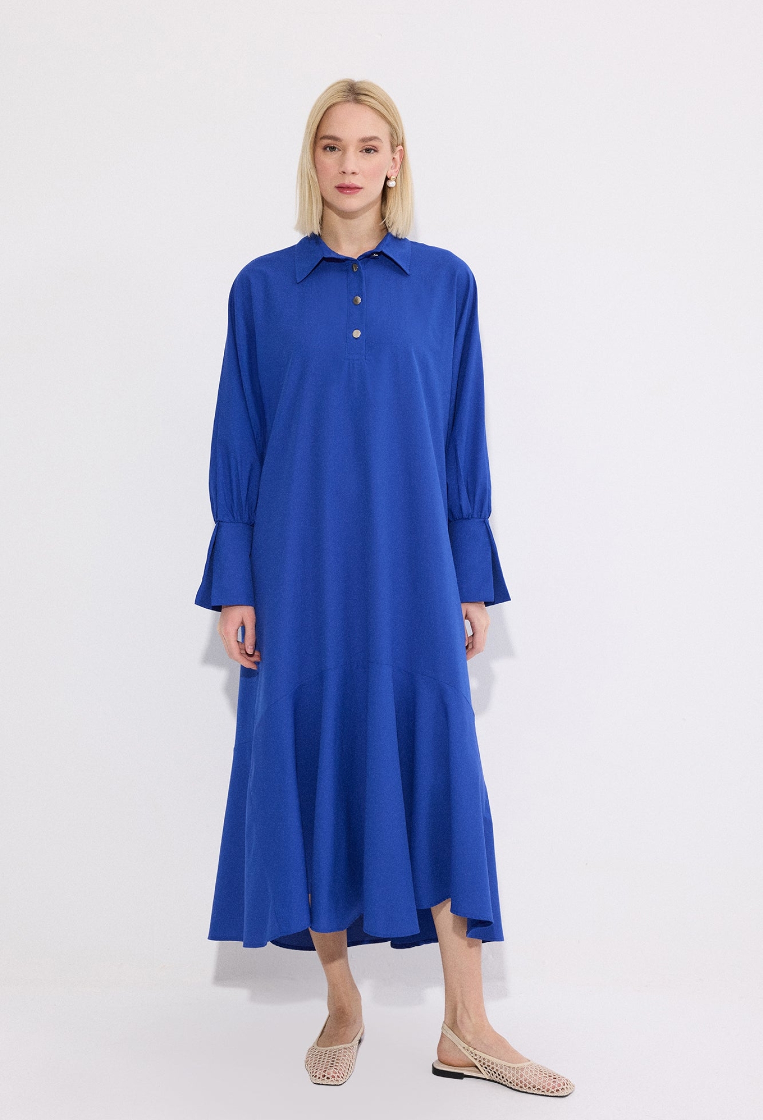 Blue Modest Casual Elegant Formal Blazer Dress Maxi - Brand: Touche Prive - Women & Kids, Baby Clothes Wholesale - TheBS Women