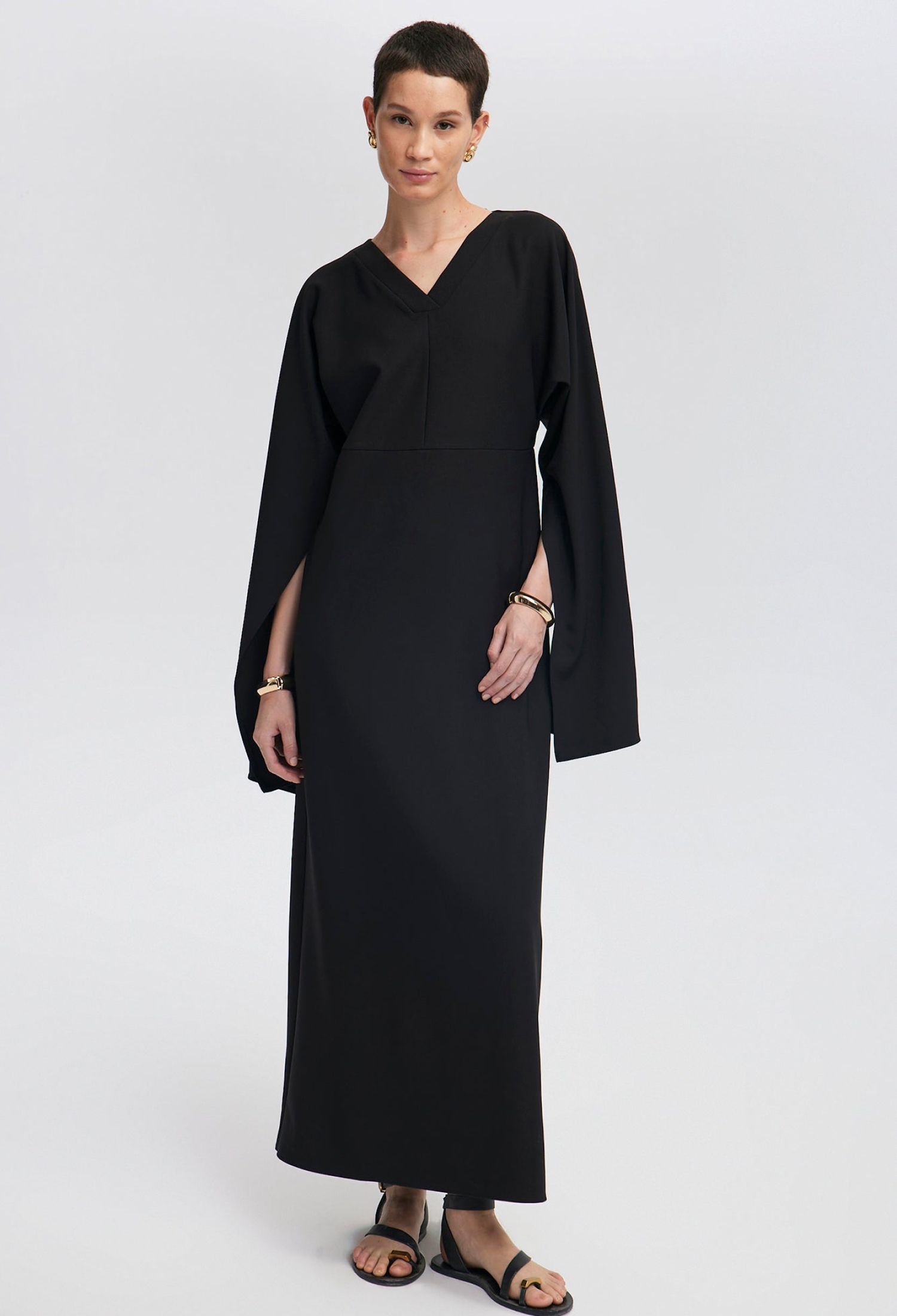 Elegant Black Sheath Dress With V-Neck And Long Sleeves - Brand: Touche Prive - Women & Kids, Baby Clothes Wholesale - TheBS Women