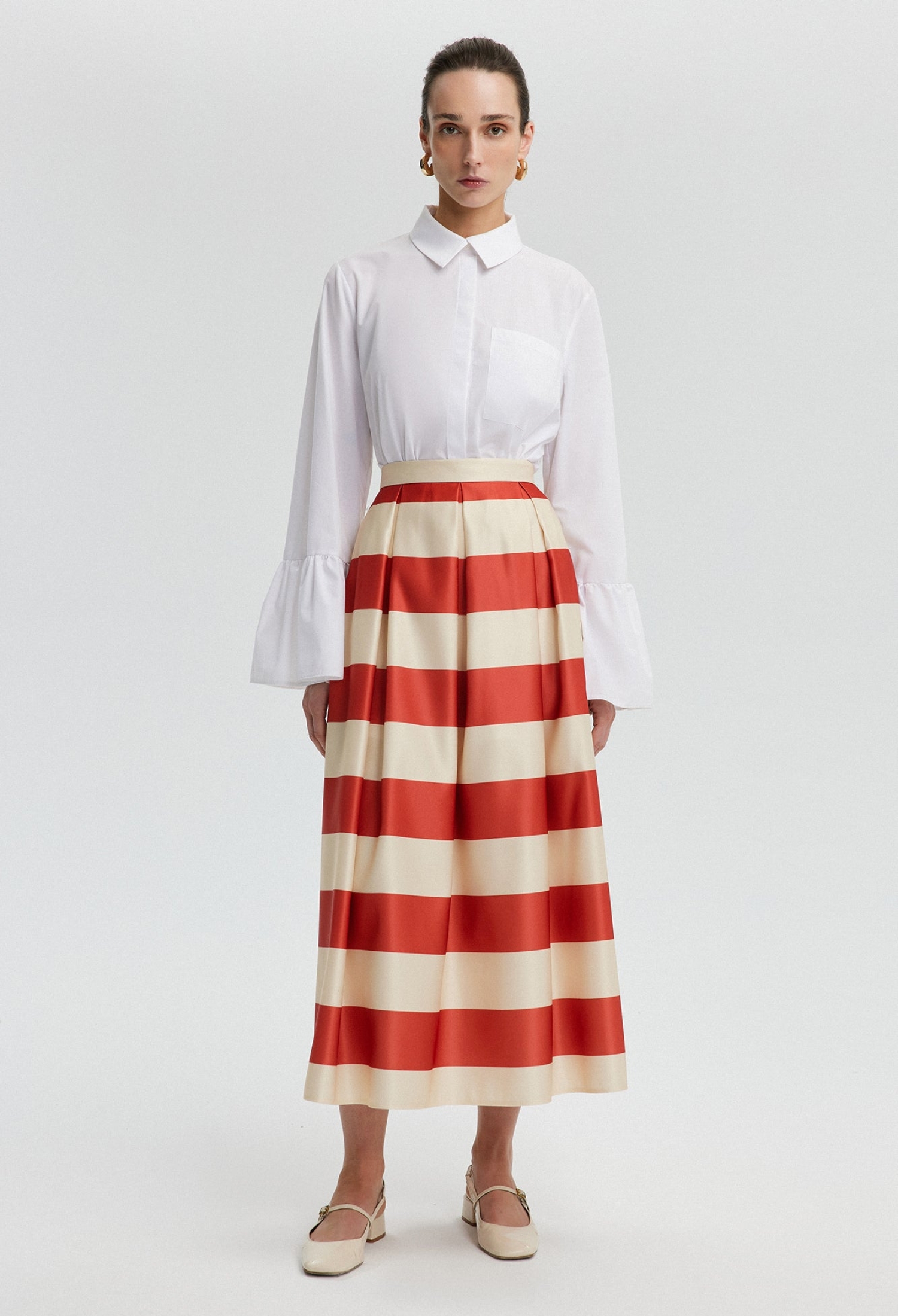 Red Elegant Formal Pleated Midi Skirt - Brand: Touche Prive - Women & Kids, Baby Clothes Wholesale - TheBS Women