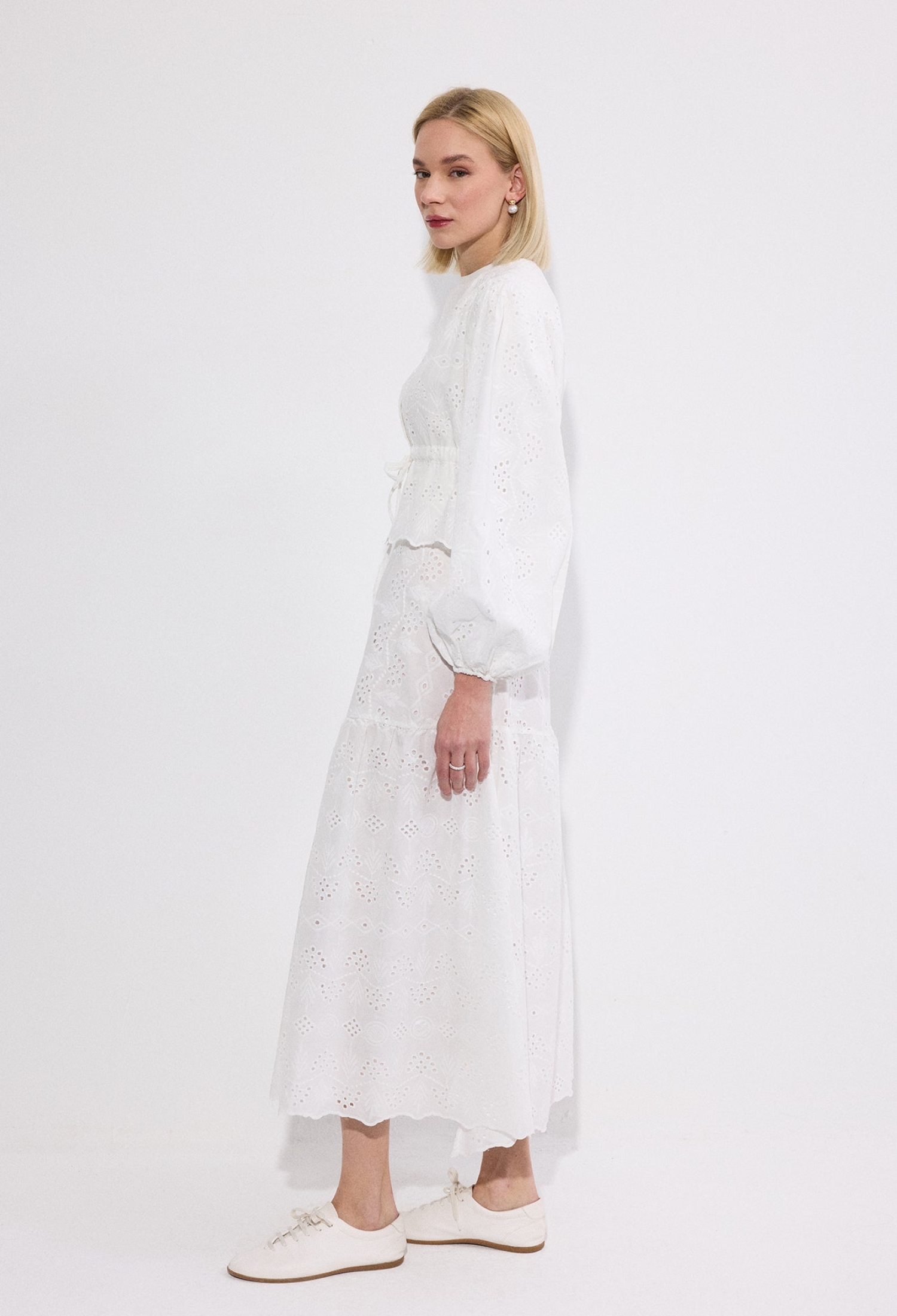 White Elegant Formal Set With Ballon Sleeves - Brand: Touche Prive - Women & Kids, Baby Clothes Wholesale - TheBS Women