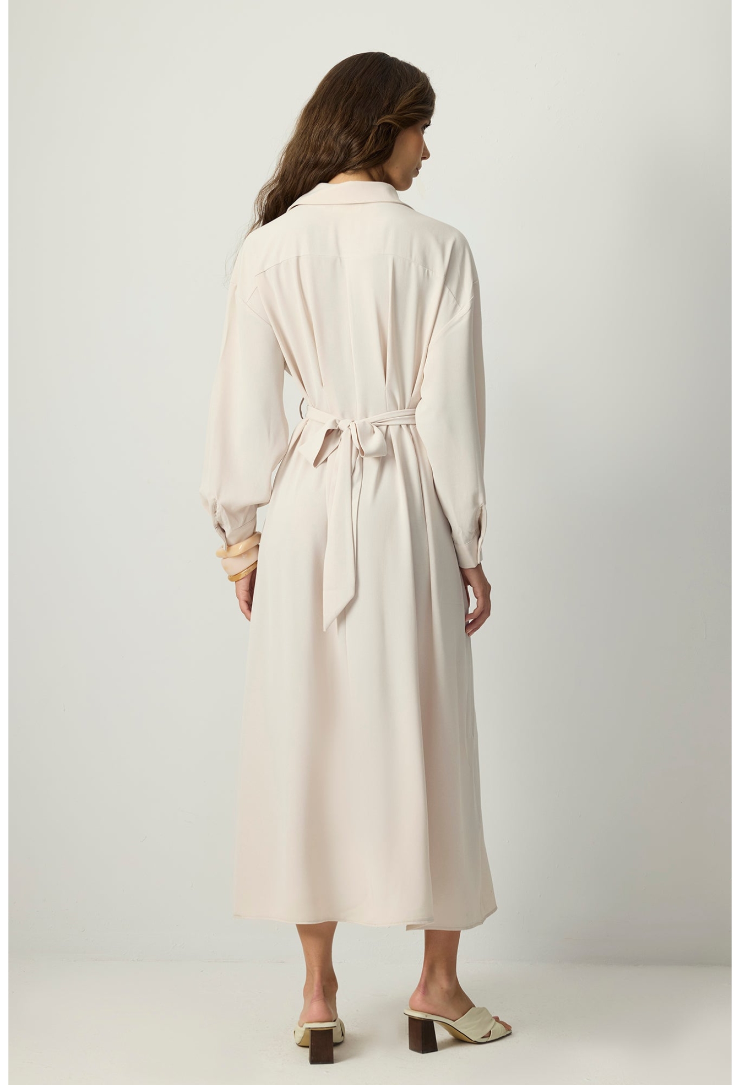 Beige Shirt Dress With Notched Neck And Long Sleeves - Brand: Touche Prive - Women & Kids, Baby Clothes Wholesale - TheBS Women