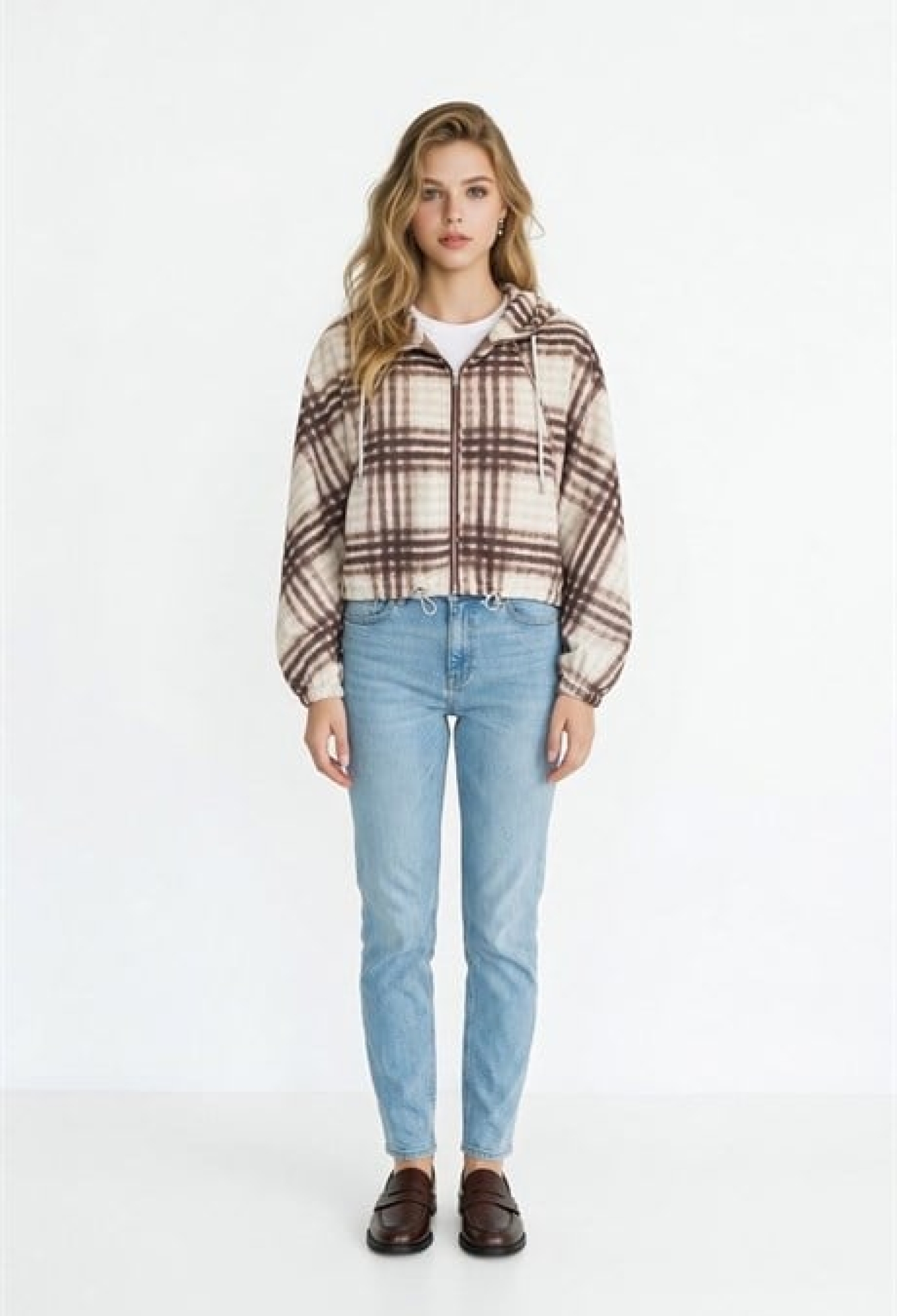 Plaid Hooded Crop Coat With Zip Up - Brand: Levure - Women & Kids, Baby Clothes Wholesale - TheBS Women