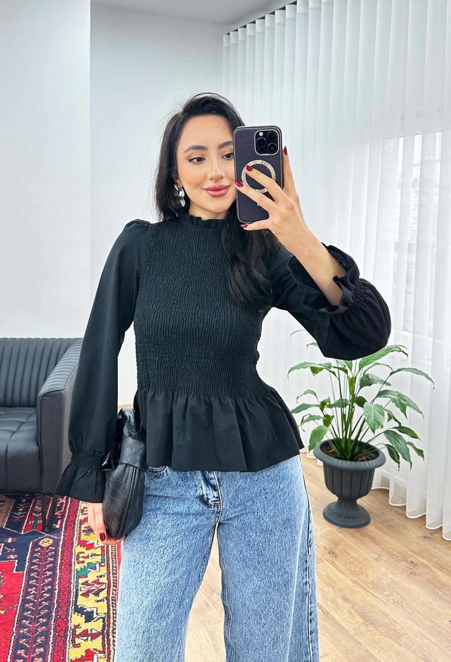 Elegant Fitted Blouse With Ruffle Long Sleeves - Brand: Lustrin - Women & Kids, Baby Clothes Wholesale - TheBS Women