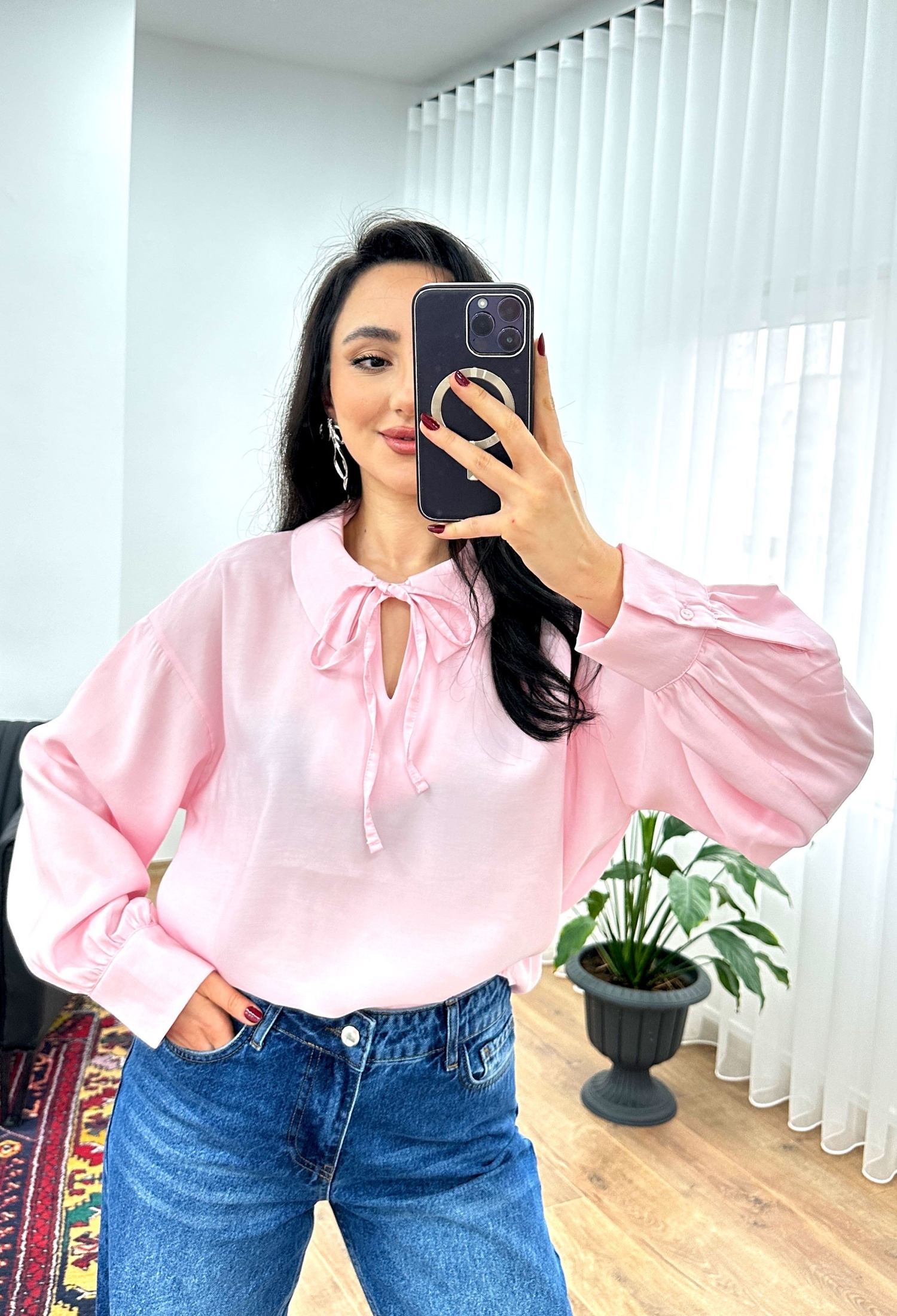 Elegant Casual Modest Blouse With Puff Sleeves - Brand: Lustrin - Women & Kids, Baby Clothes Wholesale - TheBS Women