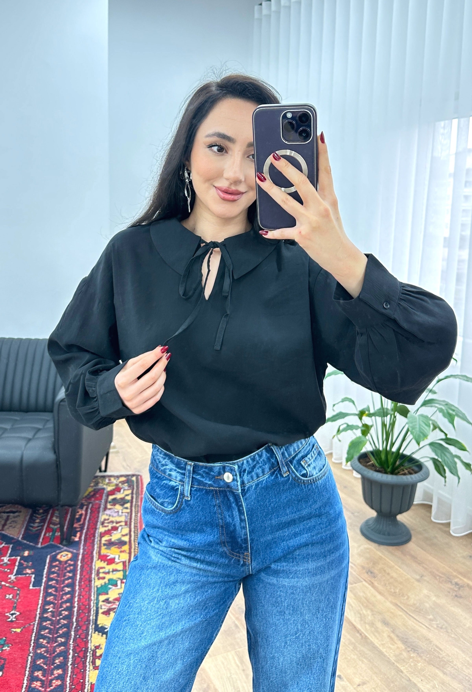 Blouse With Polo Neck And Long Sleeves - Brand: Lustrin - Women & Kids, Baby Clothes Wholesale - TheBS Women