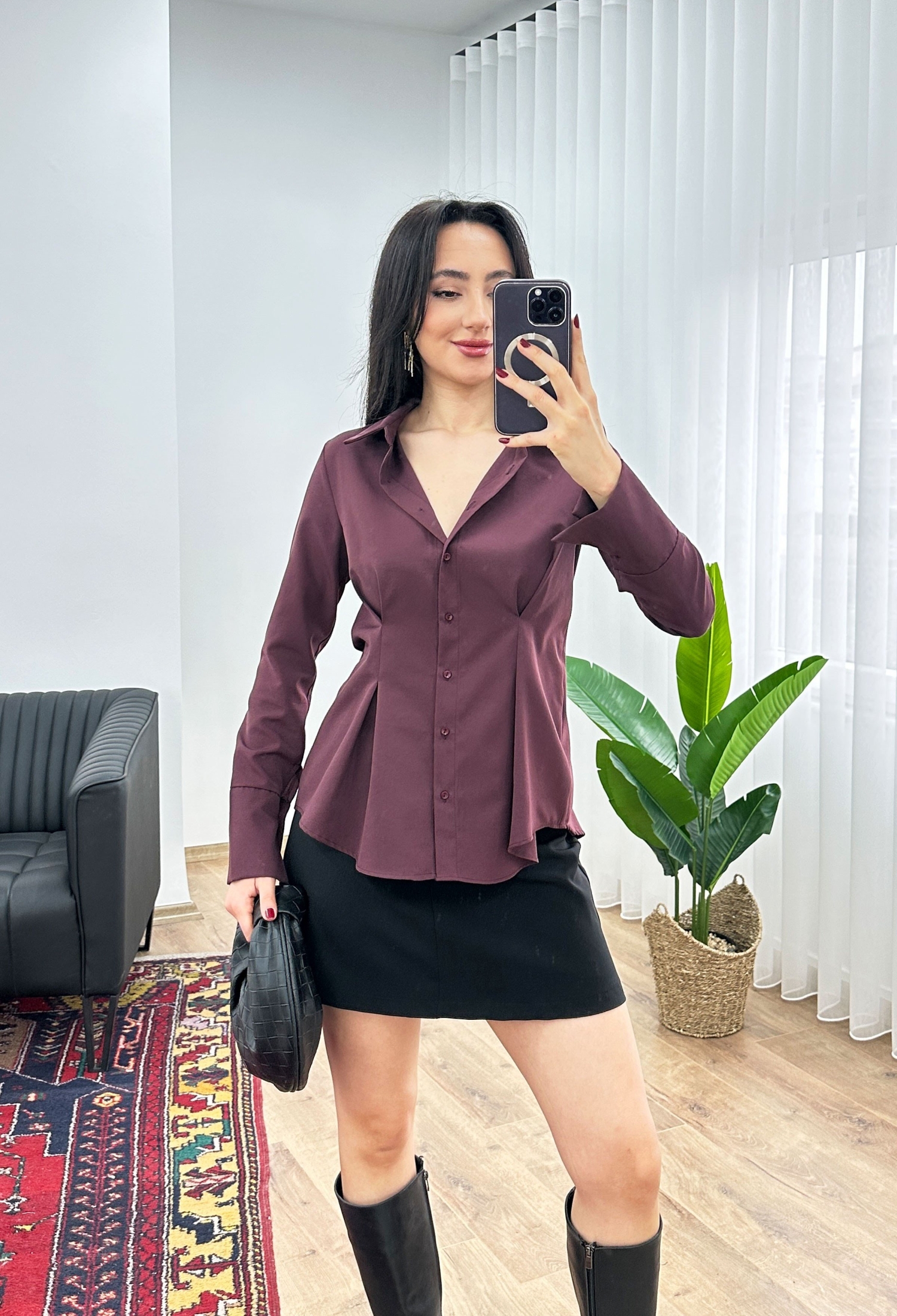 Claret Red Slim Fit Elegant Shirt - Brand: Lustrin - Women & Kids, Baby Clothes Wholesale - TheBS Women