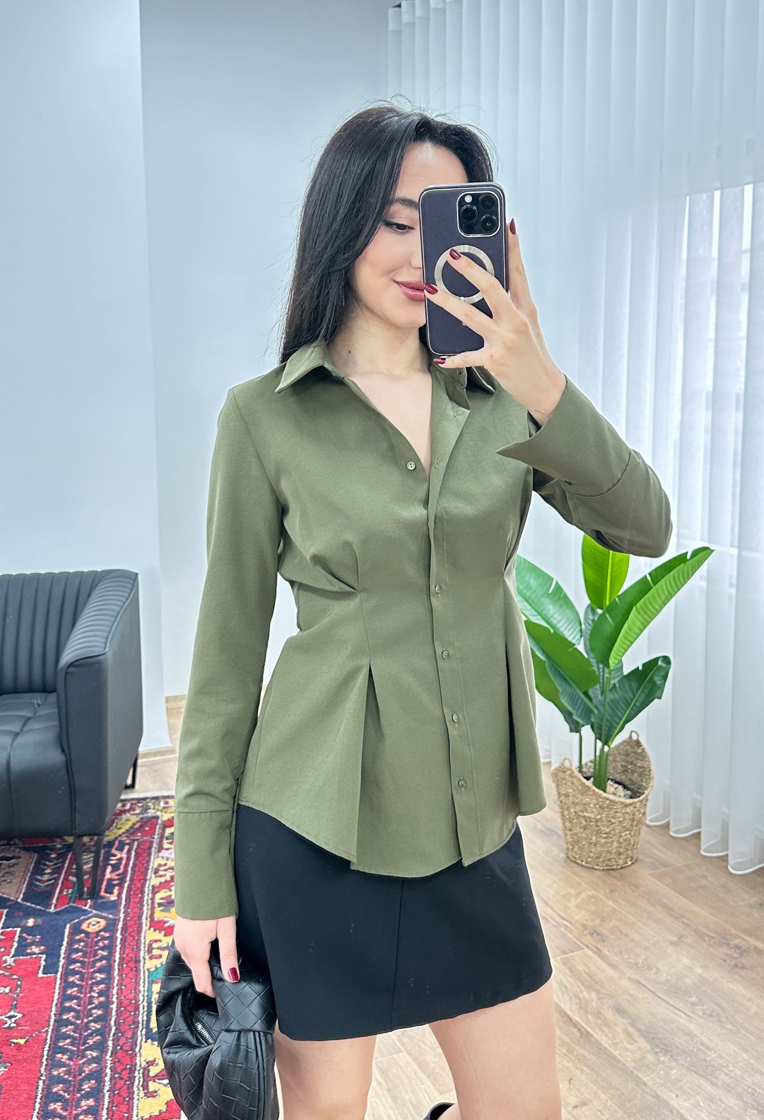 Green Elegant Shirt With Notched Neck And Buttons - Brand: Lustrin - Women & Kids, Baby Clothes Wholesale - TheBS Women