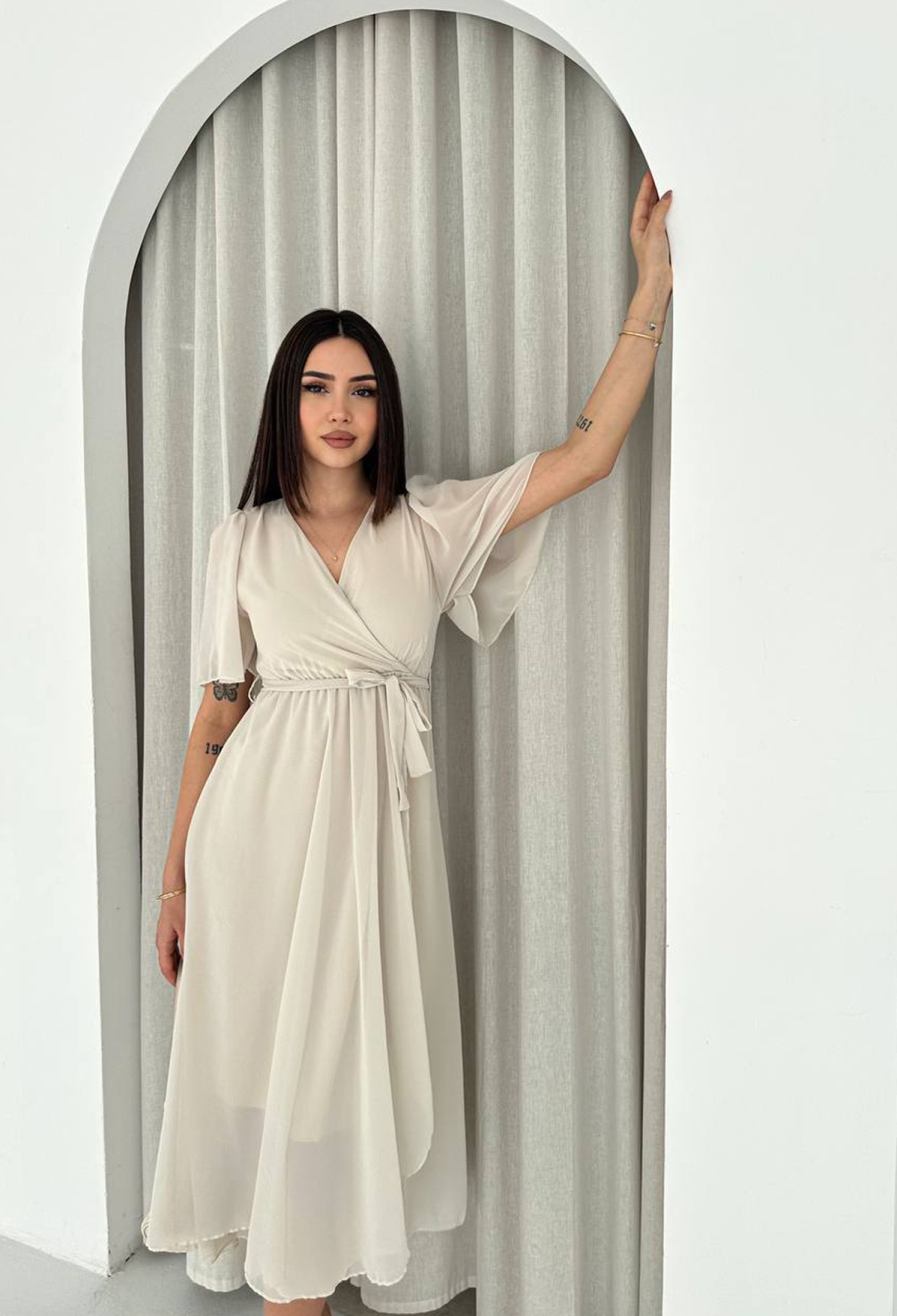 Elegant Wrap Dress With Cape Half Sleeves - Brand: Mode Roy - Women & Kids, Baby Clothes Wholesale - TheBS Women