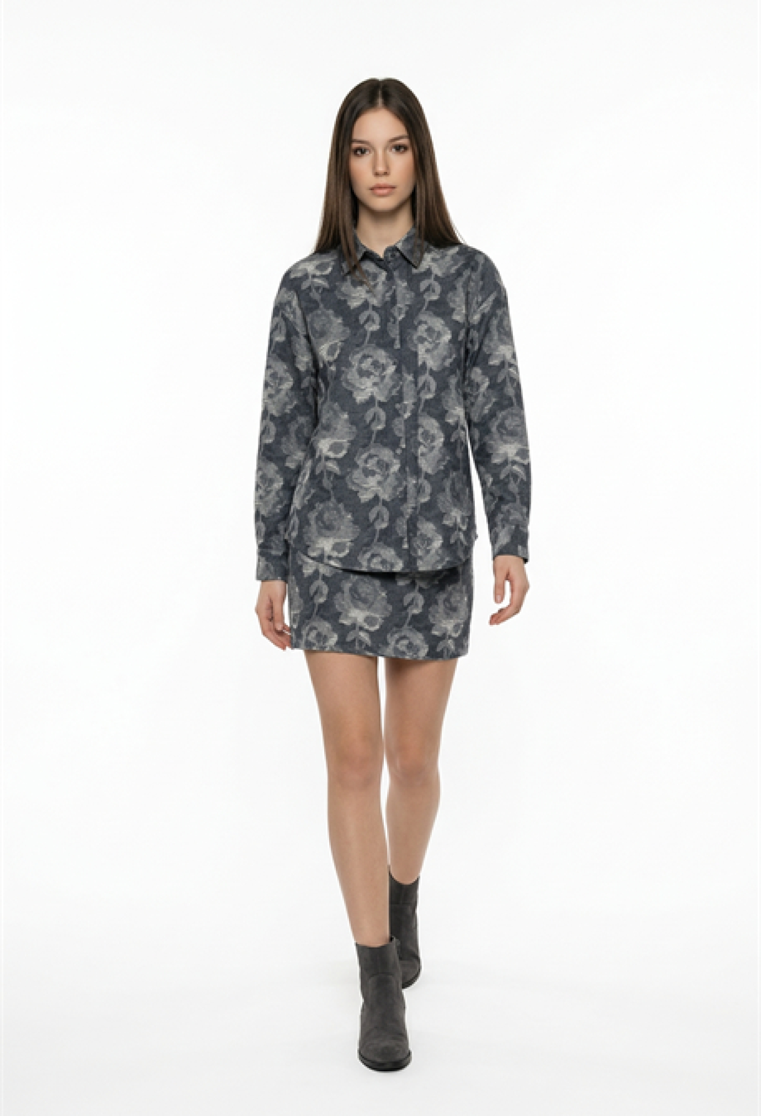 Grey Floral Casual Streetwear Polo Neck Shirt - Brand: Levure - Women & Kids, Baby Clothes Wholesale - TheBS Women