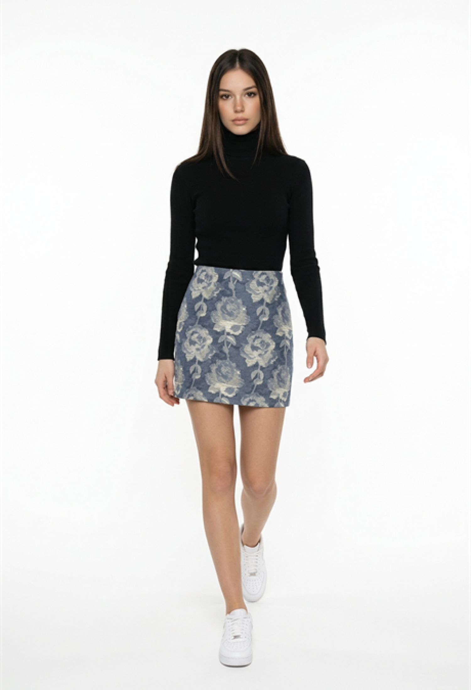 Blue Floral A-Line Mini Skirt High Waist Zip Up - Brand: Levure - Women & Kids, Baby Clothes Wholesale - TheBS Women