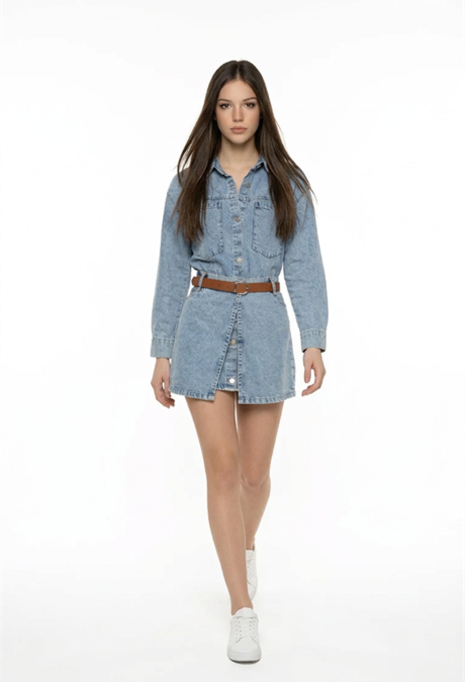 Blue Dress - Casual Shirt Mini With Shawl Collar - Brand: Levure - Women & Kids, Baby Clothes Wholesale - TheBS Women