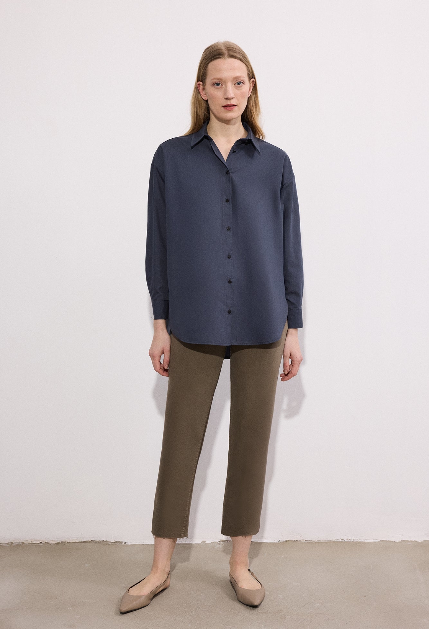 Navy Blue Oversized Polo Neck Long Sleeve Shirt - Brand: Touche Prive - Women & Kids, Baby Clothes Wholesale - TheBS Women