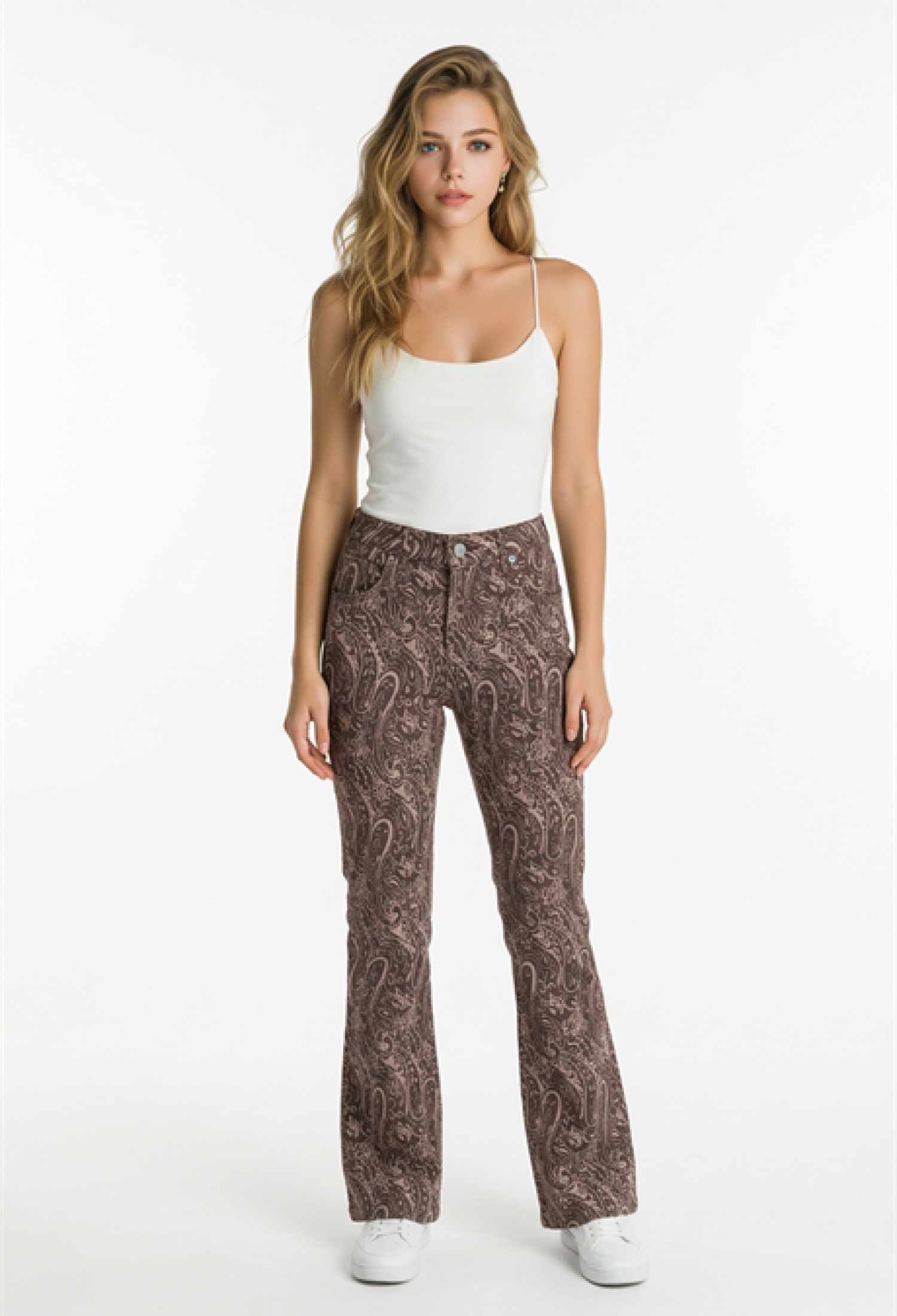 Shawl Patterned Spanish Leg Jeans Brown - Brand: Levure - Women & Kids, Baby Clothes Wholesale - TheBS Women