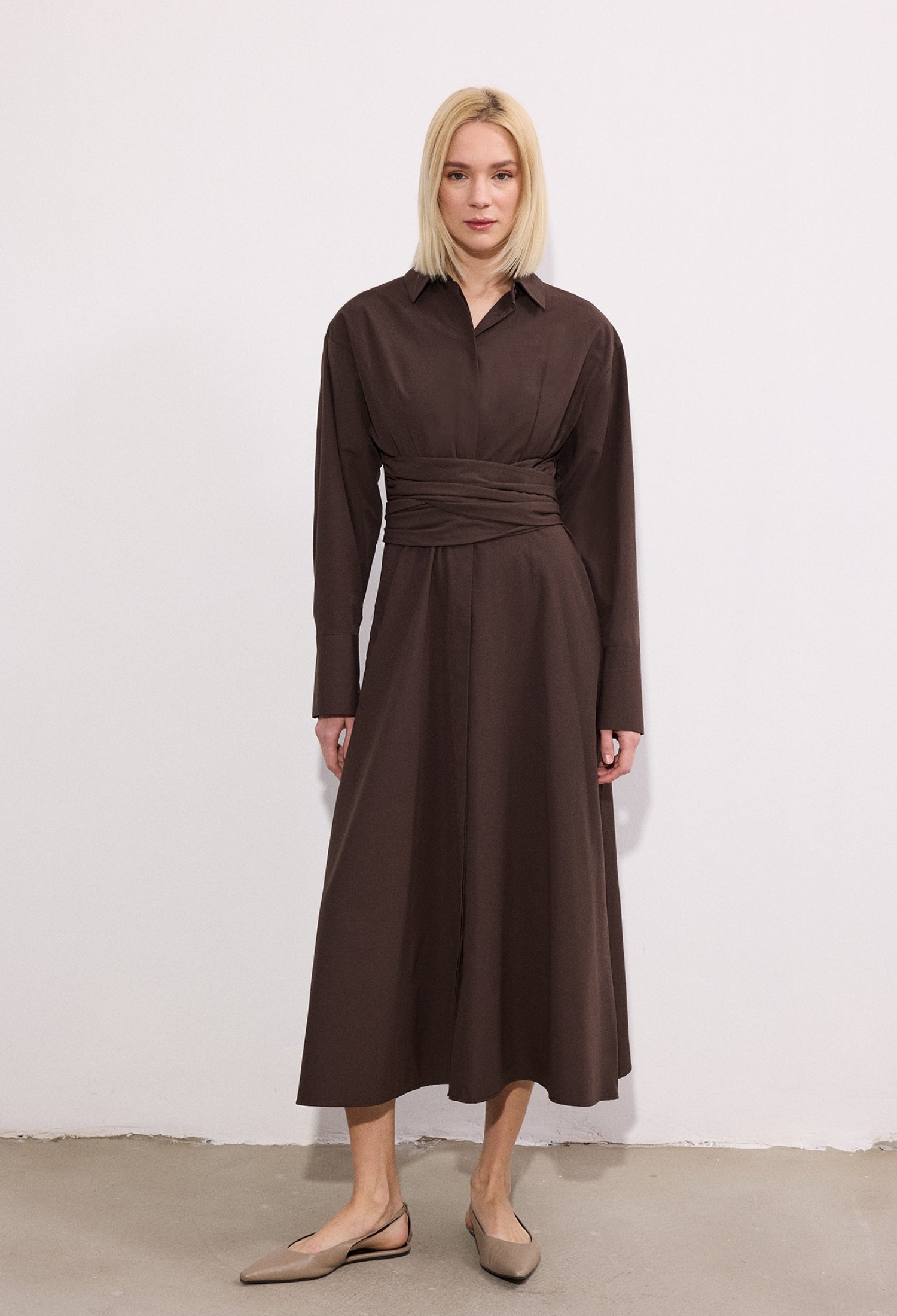 ElegantMidi Shirt Dress With Notched Neck - Brand: Touche Prive - Women & Kids, Baby Clothes Wholesale - TheBS Women