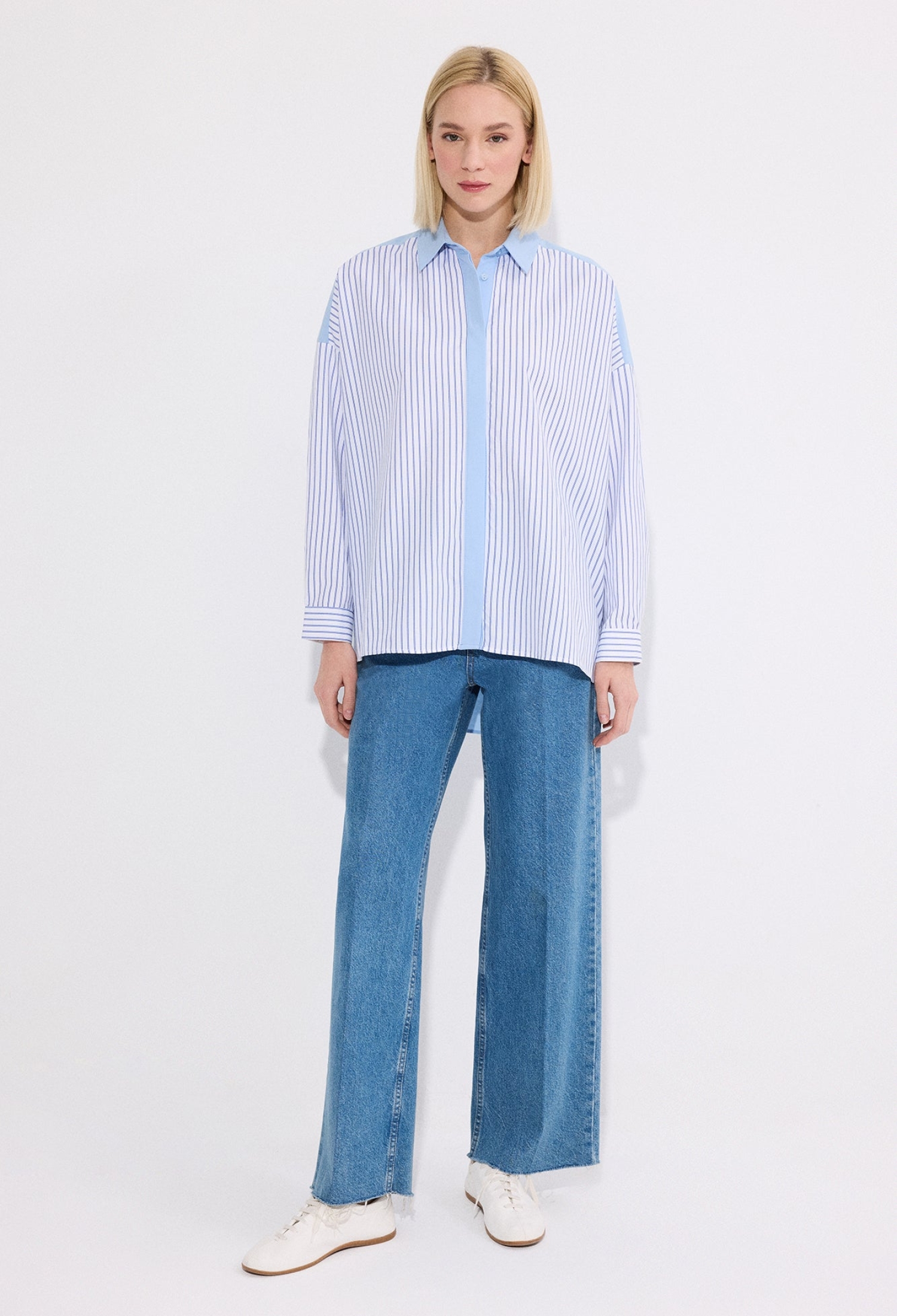 Blue Casual Formal Preppy Shirt With Polo Neck - Brand: Touche Prive - Women & Kids, Baby Clothes Wholesale - TheBS Women