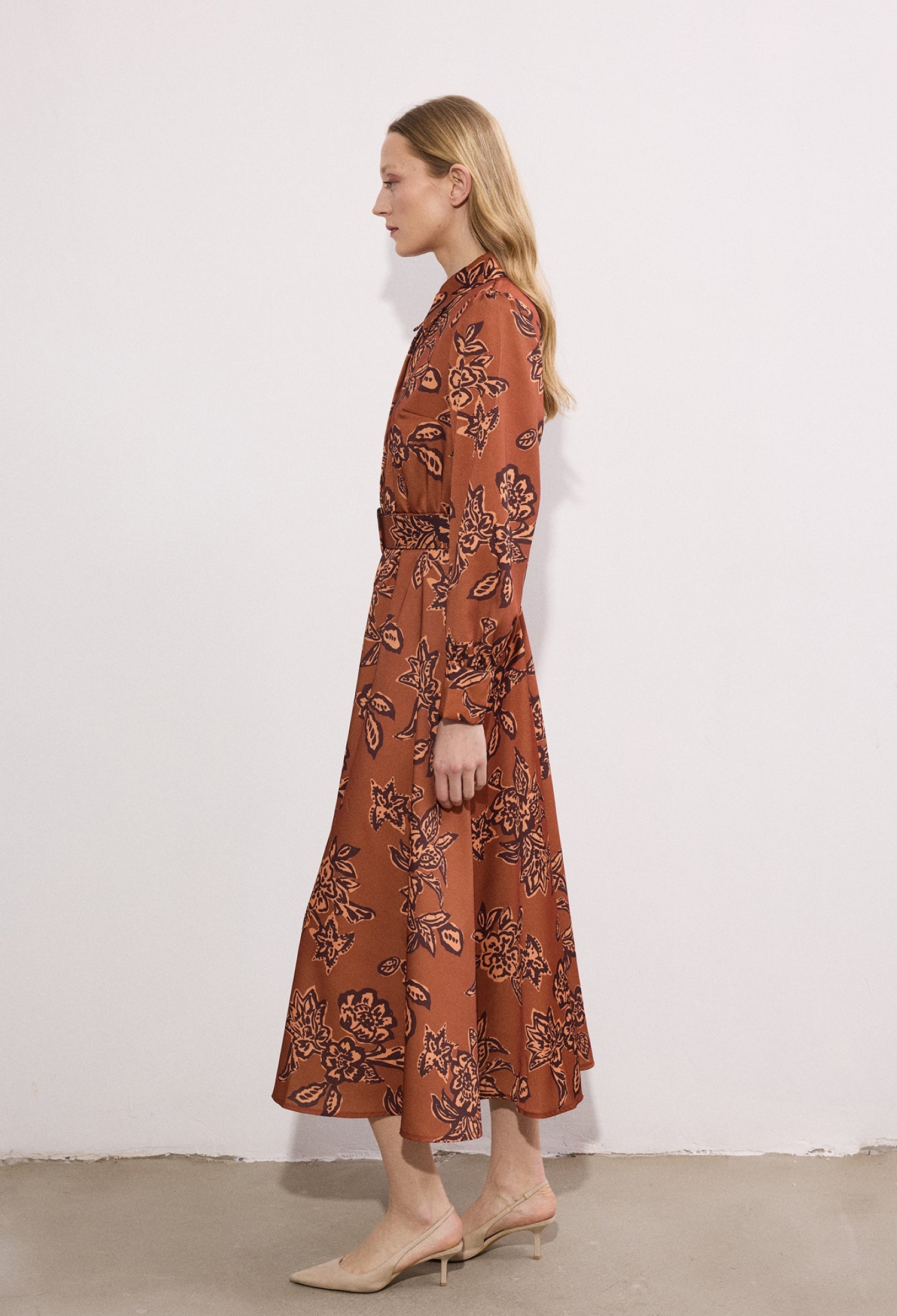 Elegant Brown Floral Shirt Dress With Polo Neck - Brand: Touche Prive - Women & Kids, Baby Clothes Wholesale - TheBS Women