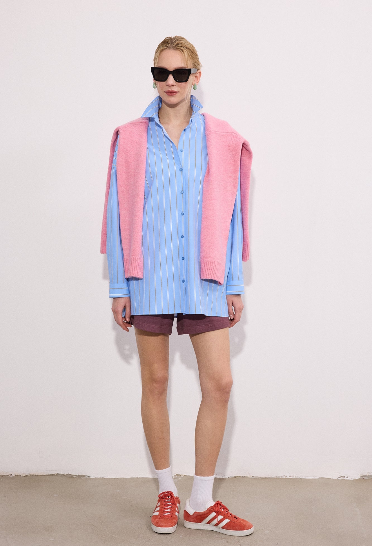 Casual Preppy Striped Shirt Buttoned Long Sleeve Straight Sleeve Oversized Fit Notched Neck Long - Brand: Touche Prive - Women & Kids, Baby Clothes Wholesale - TheBS Women