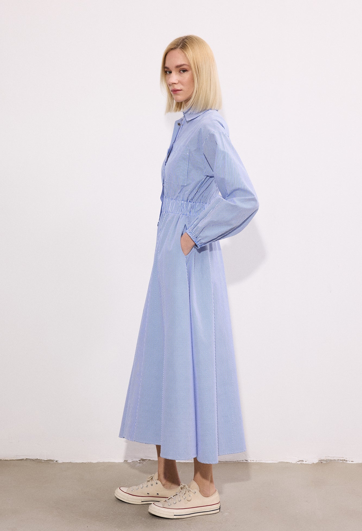 Blue Striped Modest Shirt Dress With Polo Neck - Brand: Touche Prive - Women & Kids, Baby Clothes Wholesale - TheBS Women