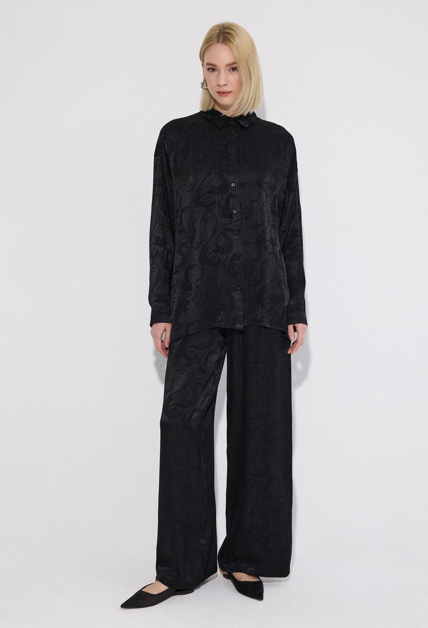 Black Oversized Fit Polo Neck Long Sleeve Shirt - Brand: Touche Prive - Women & Kids, Baby Clothes Wholesale - TheBS Women