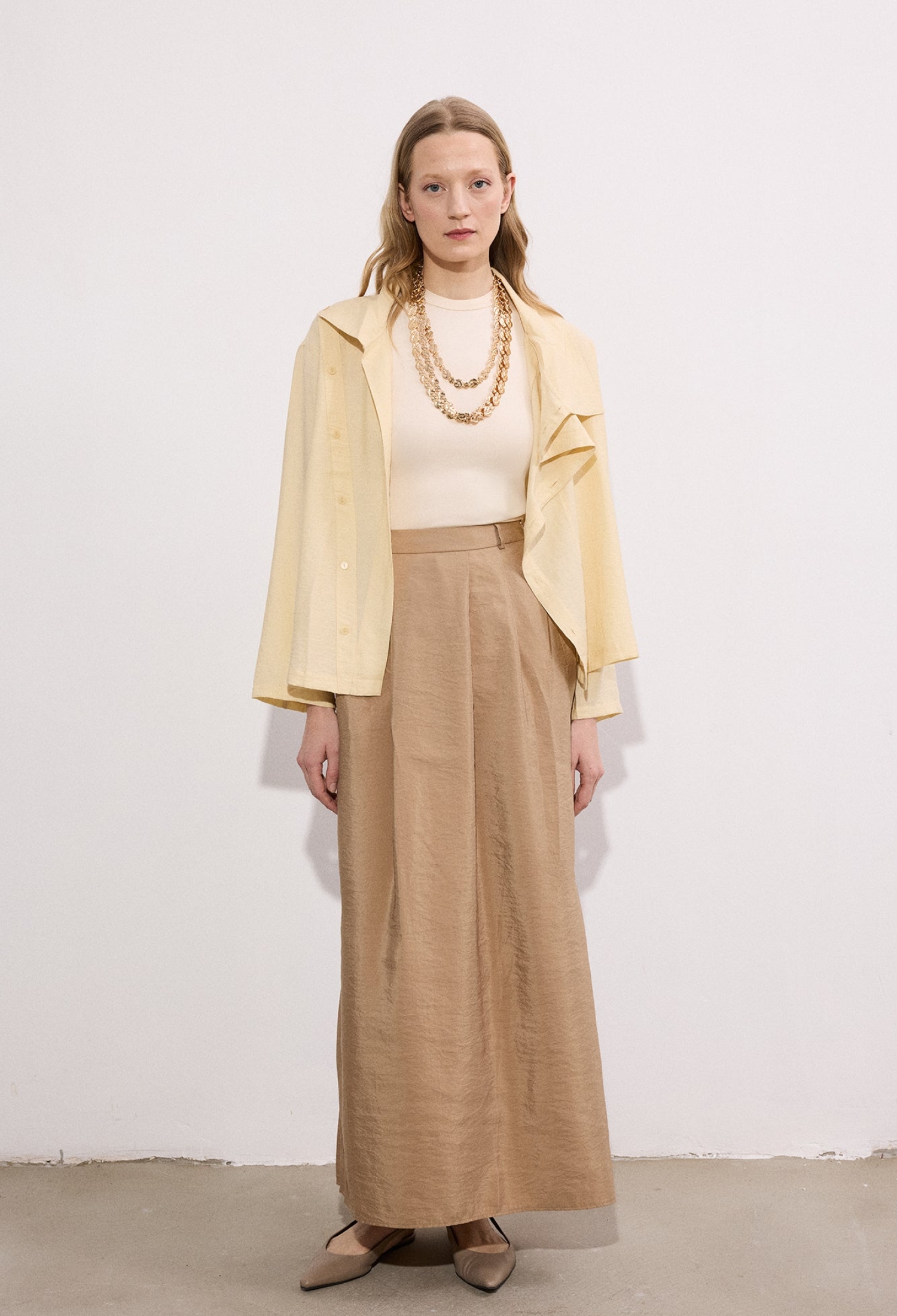 Beige Elegant Modest Casual Formal A-Line Maxi High Waist Skirt - Brand: Touche Prive - Women & Kids, Baby Clothes Wholesale - TheBS Women