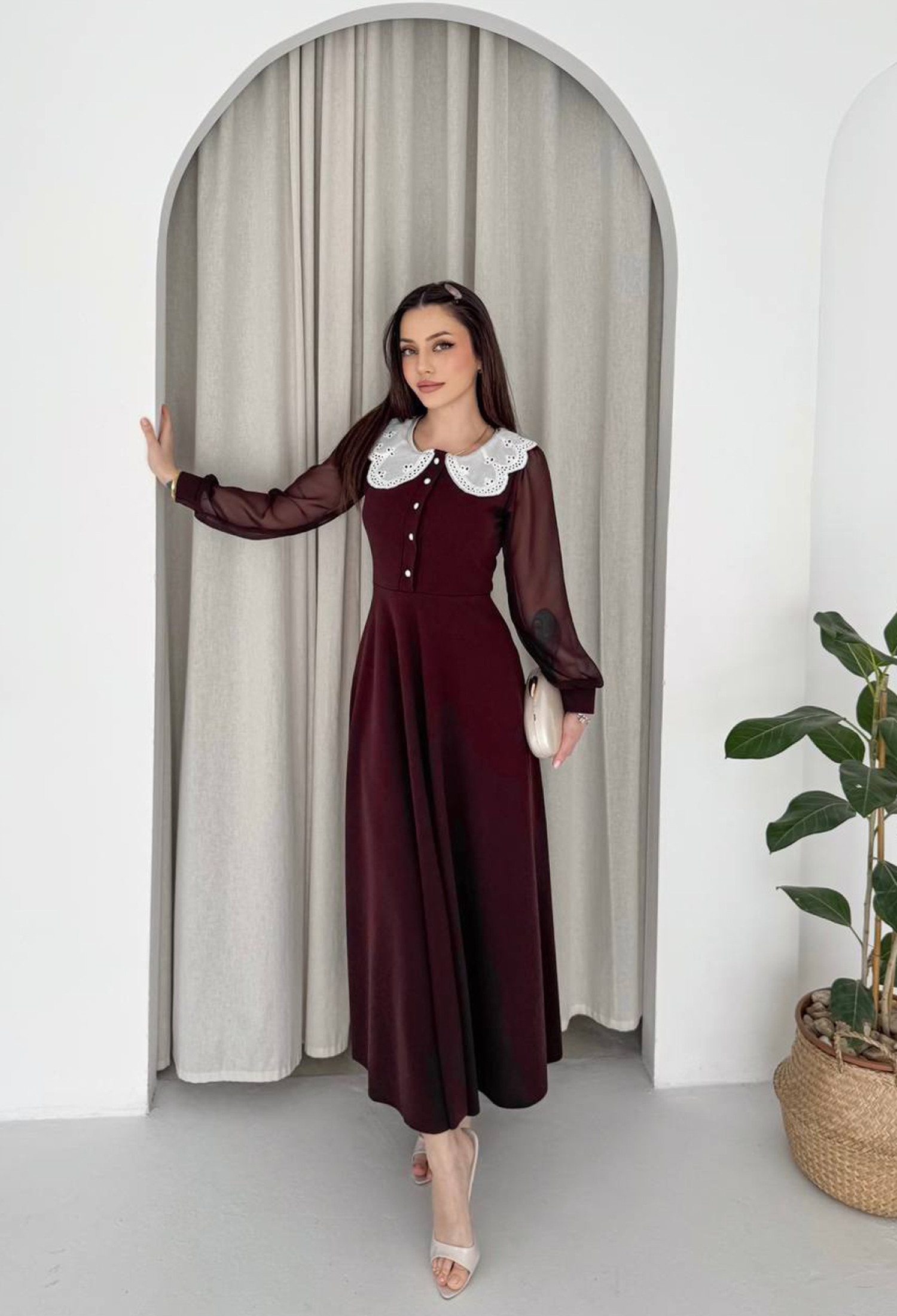 Claret Red A-Line Elegant Floor Length Dress - Brand: Mode Roy - Women & Kids, Baby Clothes Wholesale - TheBS Women