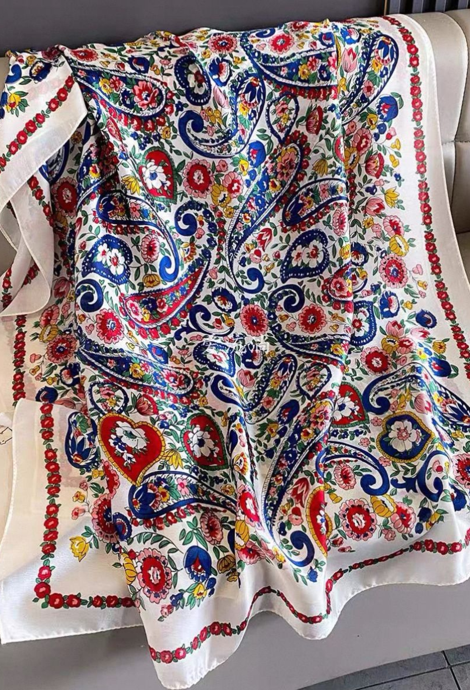 White Ethnic Shawl With Paisley And Floral Patterns - Brand: Axesoire - Women & Kids, Baby Clothes Wholesale - TheBS Women