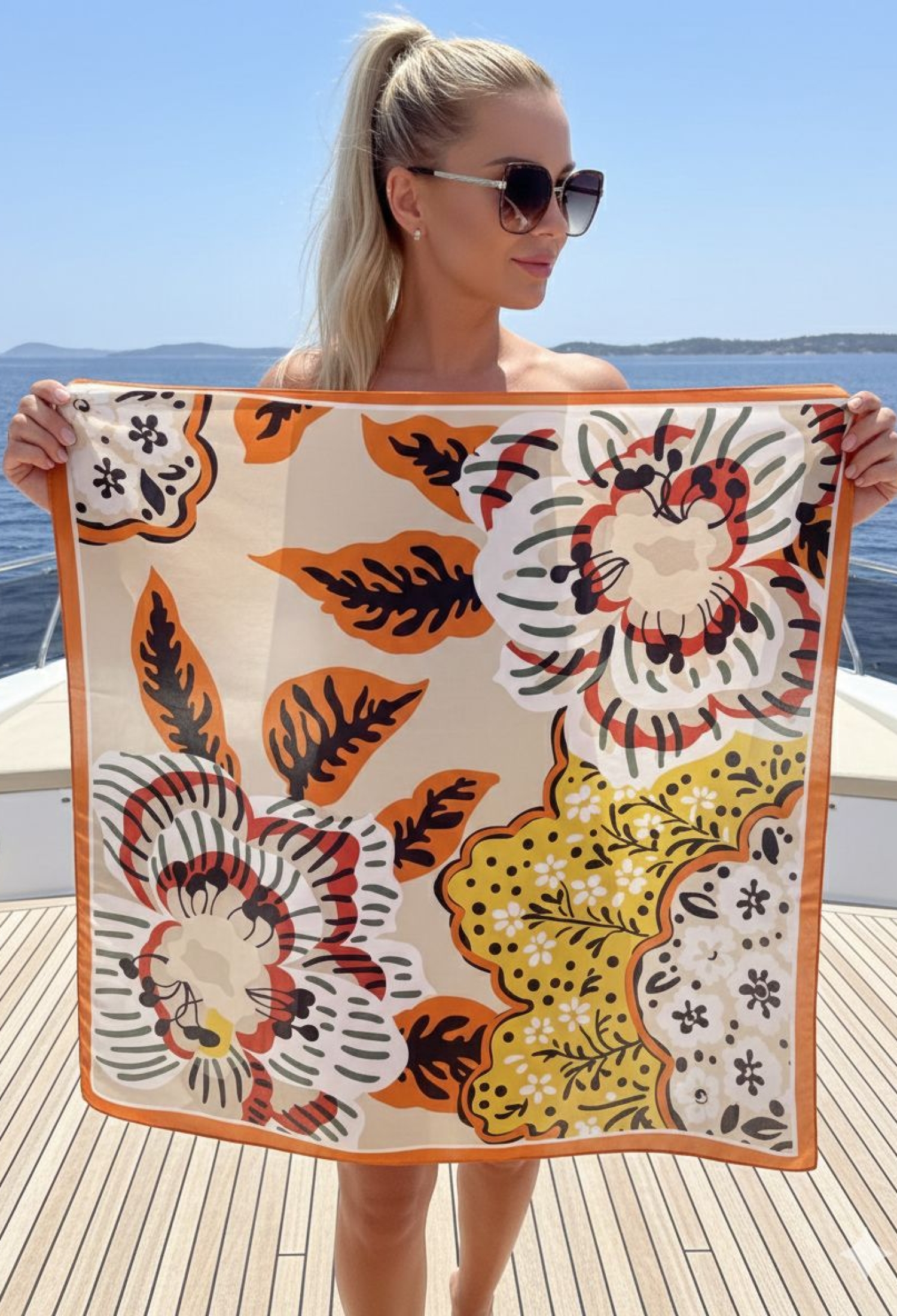 Orange Shawl With Floral & Striped Pattern - Brand: Axesoire - Women & Kids, Baby Clothes Wholesale - TheBS Women