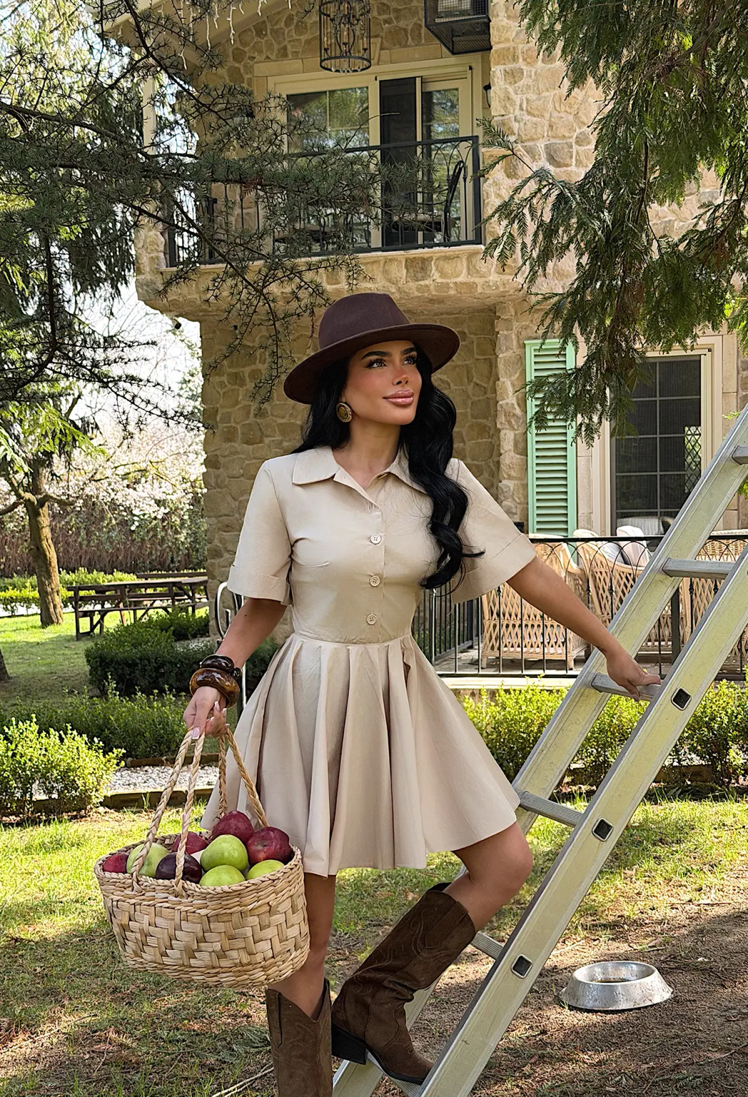 Beige Fit And Flare Mini Dress With Notched Neck - Brand: EYYO ATELIER - Women & Kids, Baby Clothes Wholesale - TheBS Women