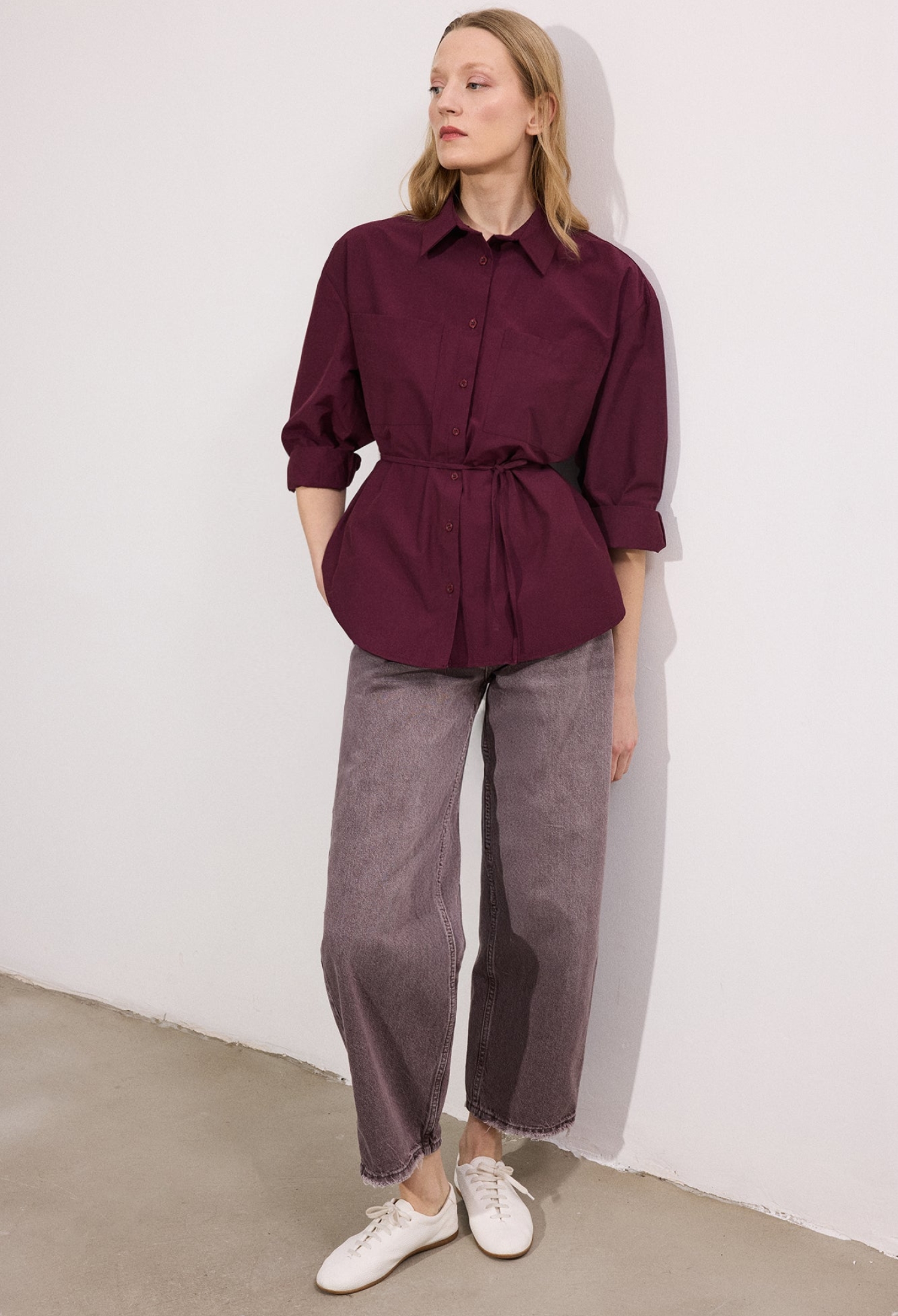 Claret Red Shirt With Shawl Collar & 3/4 Sleeve - Brand: Touche Prive - Women & Kids, Baby Clothes Wholesale - TheBS Women