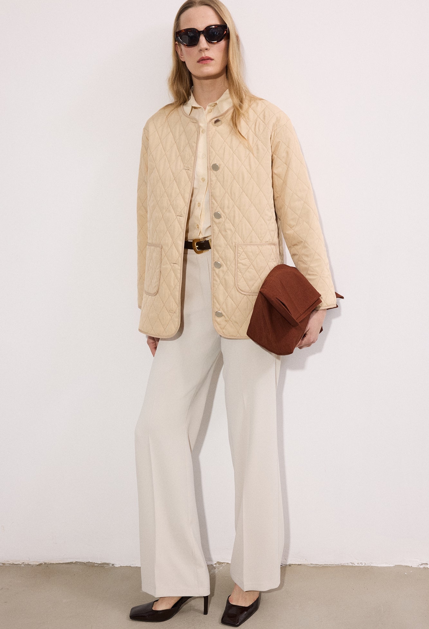 Beige Casual Quilted Overshirt Jacket - Brand: Touche Prive - Women & Kids, Baby Clothes Wholesale - TheBS Women