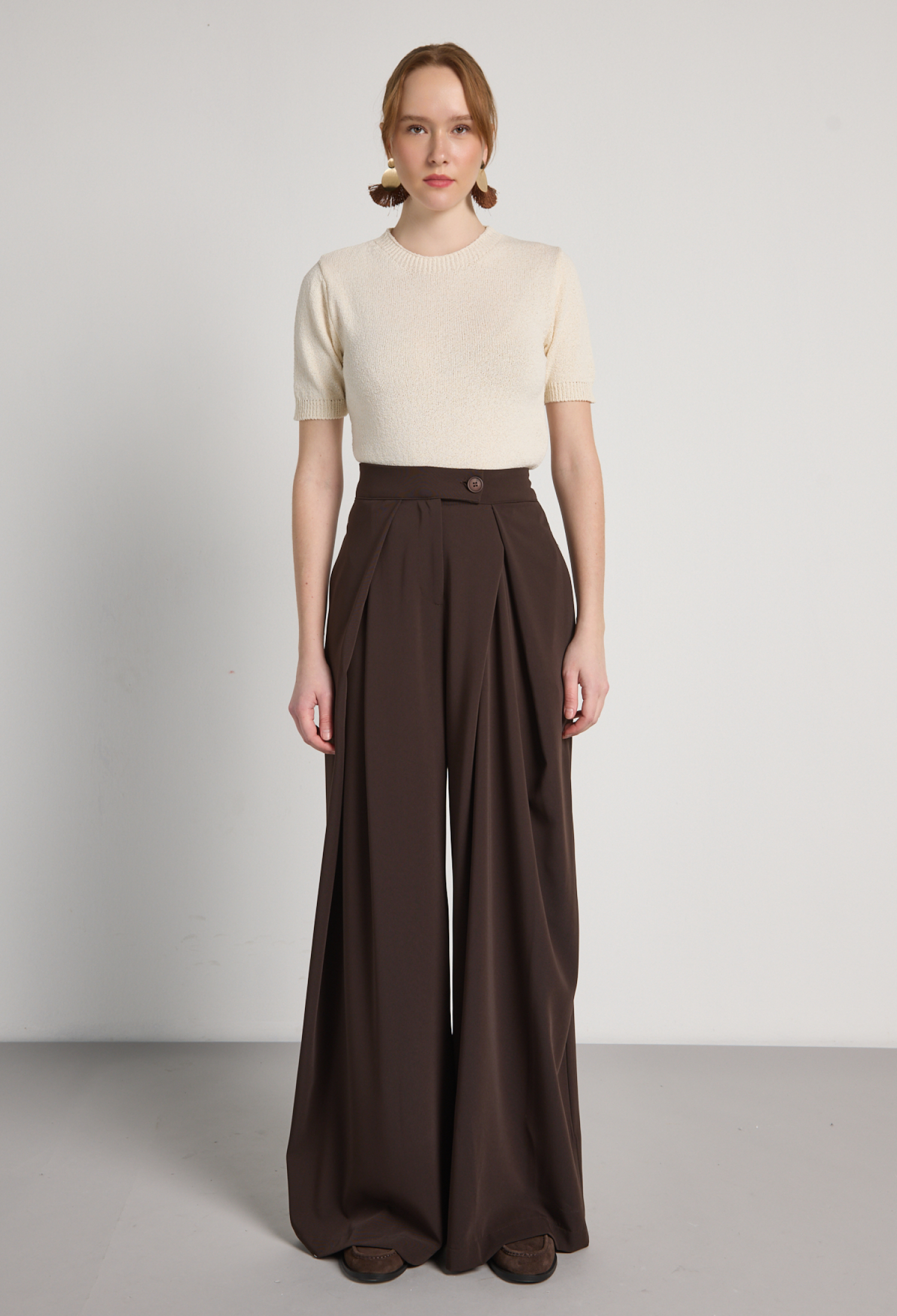 Brown Elegant Formal Vintage Casual Retro Palazzo Pants - Brand: First Angels - Women & Kids, Baby Clothes Wholesale - TheBS Women