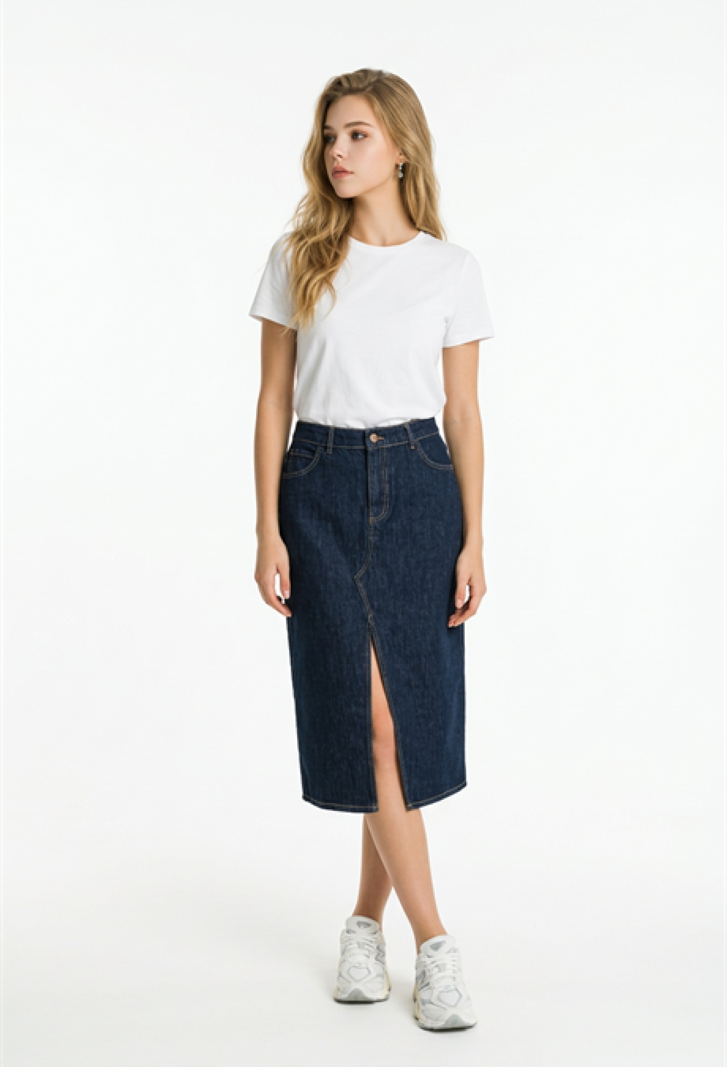 Front Slit Detailed Denim Skirt Rins Wash - Brand: Levure - Women & Kids, Baby Clothes Wholesale - TheBS Women