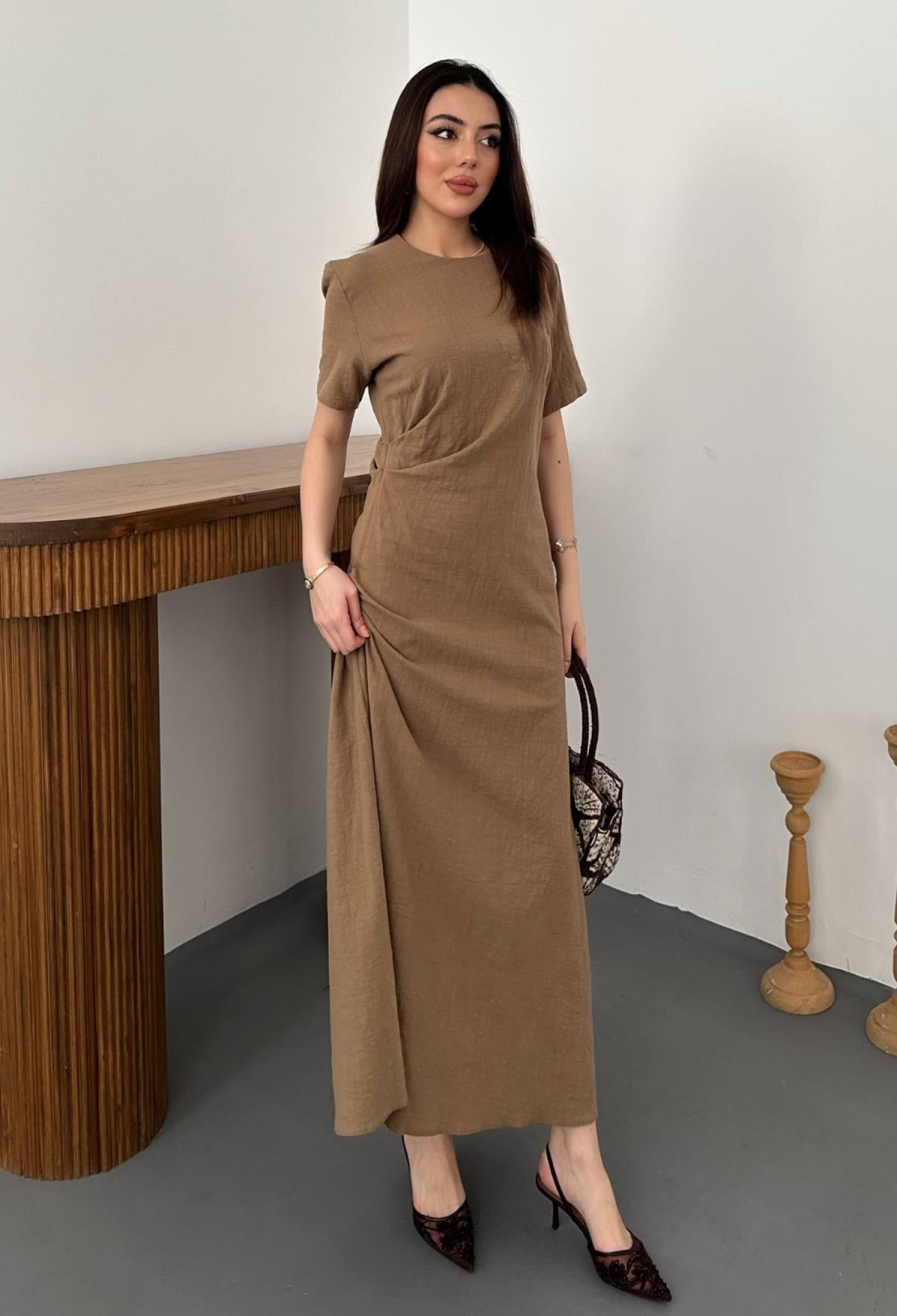 Brown Elegant Modest Sheath Dress - Brand: Elisa - Women & Kids, Baby Clothes Wholesale - TheBS Women