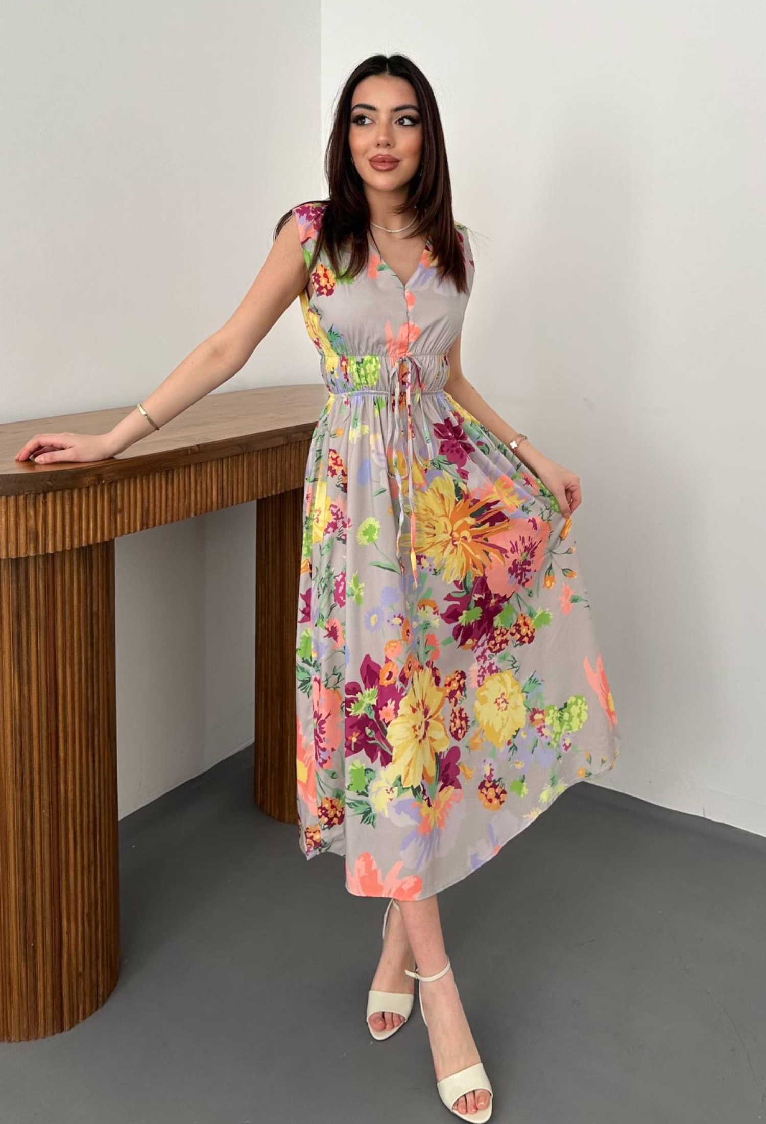 Mix Color Dress With Floral Pattern - Brand: Elisa - Women & Kids, Baby Clothes Wholesale - TheBS Women