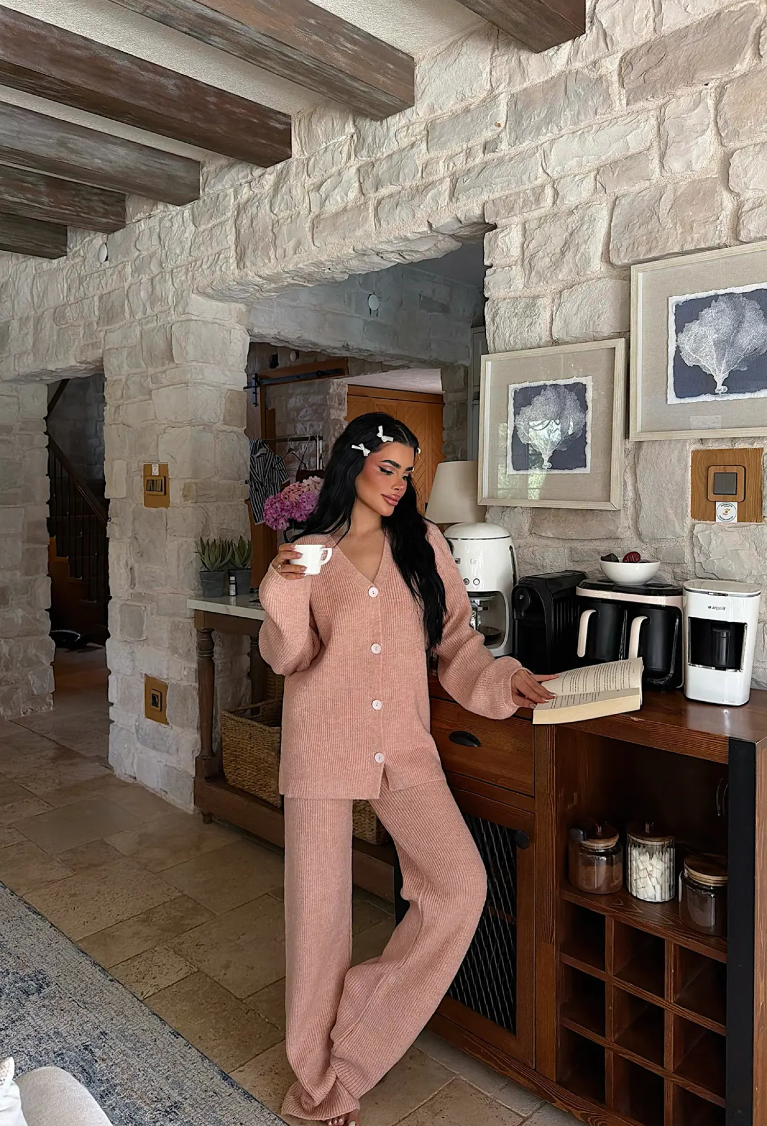 Beige Elegant Casual Set With Palazzo Pants - Brand: EYYO ATELIER - Women & Kids, Baby Clothes Wholesale - TheBS Women