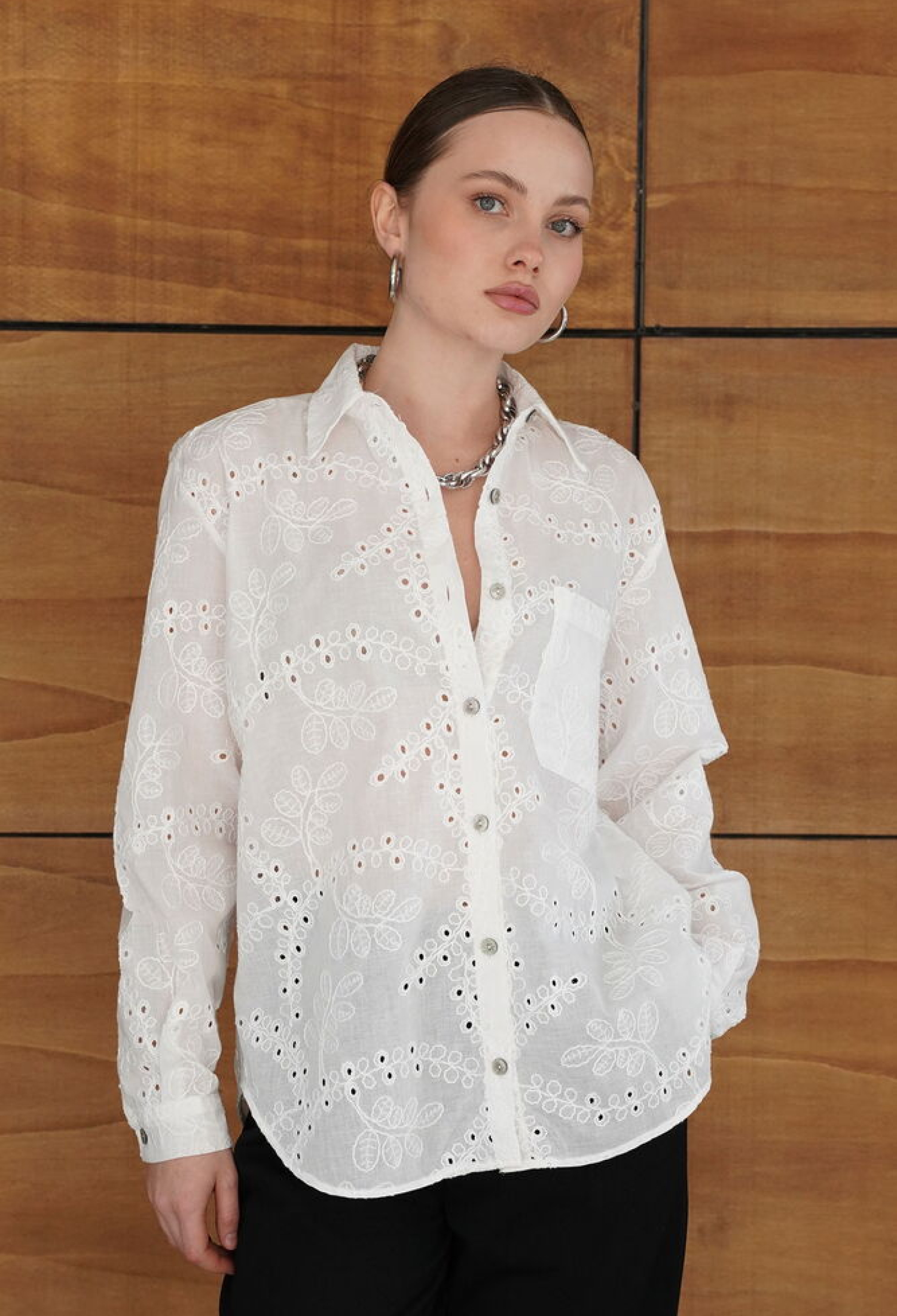 White Floral Notched Neck Shirt - Brand: Topshow - Women & Kids, Baby Clothes Wholesale - TheBS Women