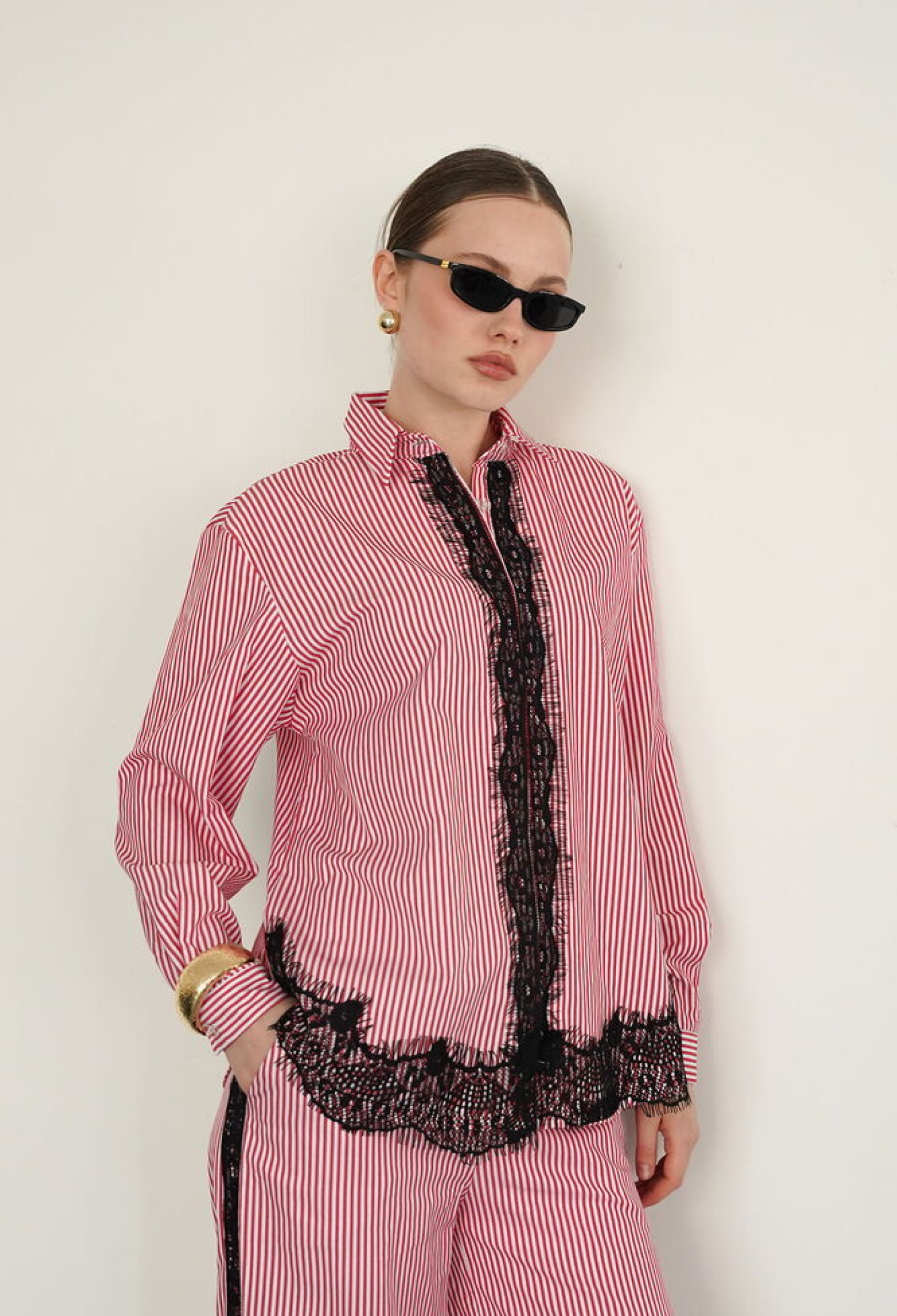 Red Casual Elegant Formal Grandad Neck Shirt - Brand: Topshow - Women & Kids, Baby Clothes Wholesale - TheBS Women