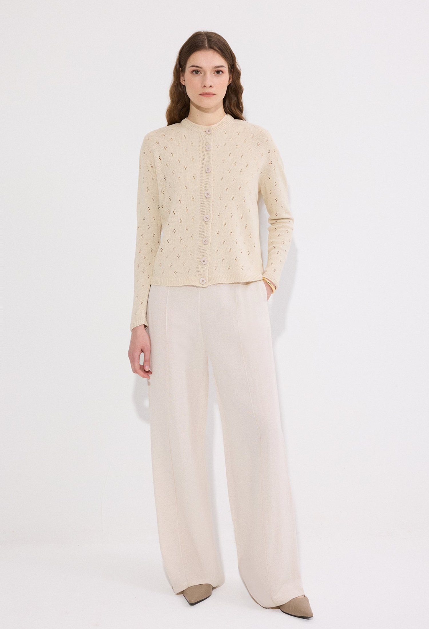 Beige Cardigan With Buttoned Closure And Round Neck - Brand: Touche Prive - Women & Kids, Baby Clothes Wholesale - TheBS Women