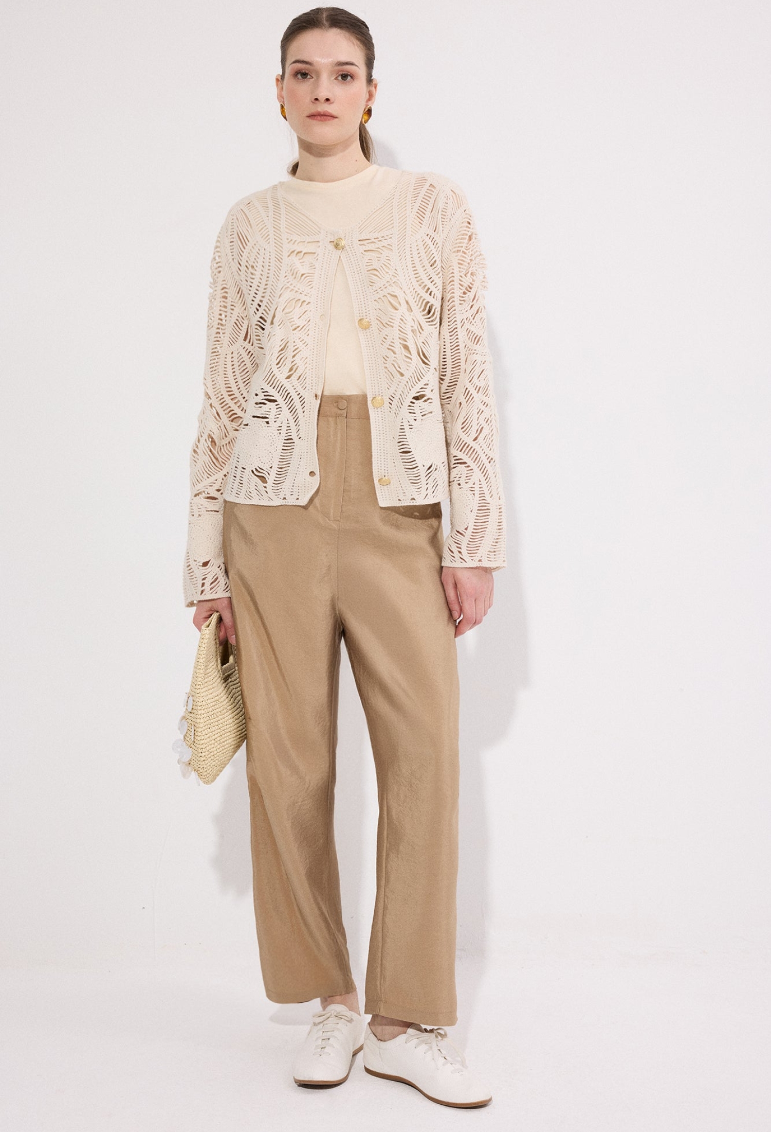 Beige Pants Straight Leg High Waist Chinos - Brand: Touche Prive - Women & Kids, Baby Clothes Wholesale - TheBS Women