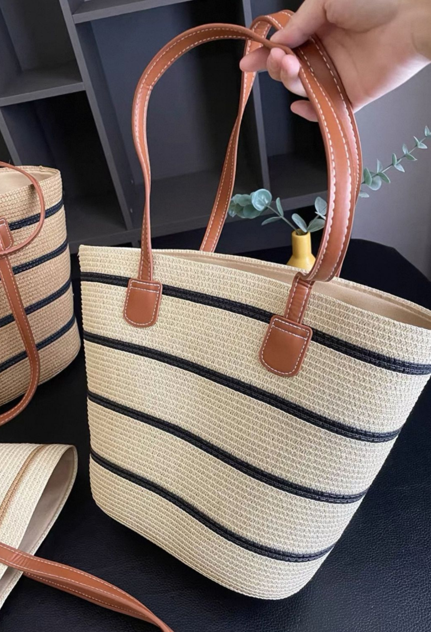 Striped Black Straw Bag - Brand: Axesoire - Women & Kids, Baby Clothes Wholesale - TheBS Women