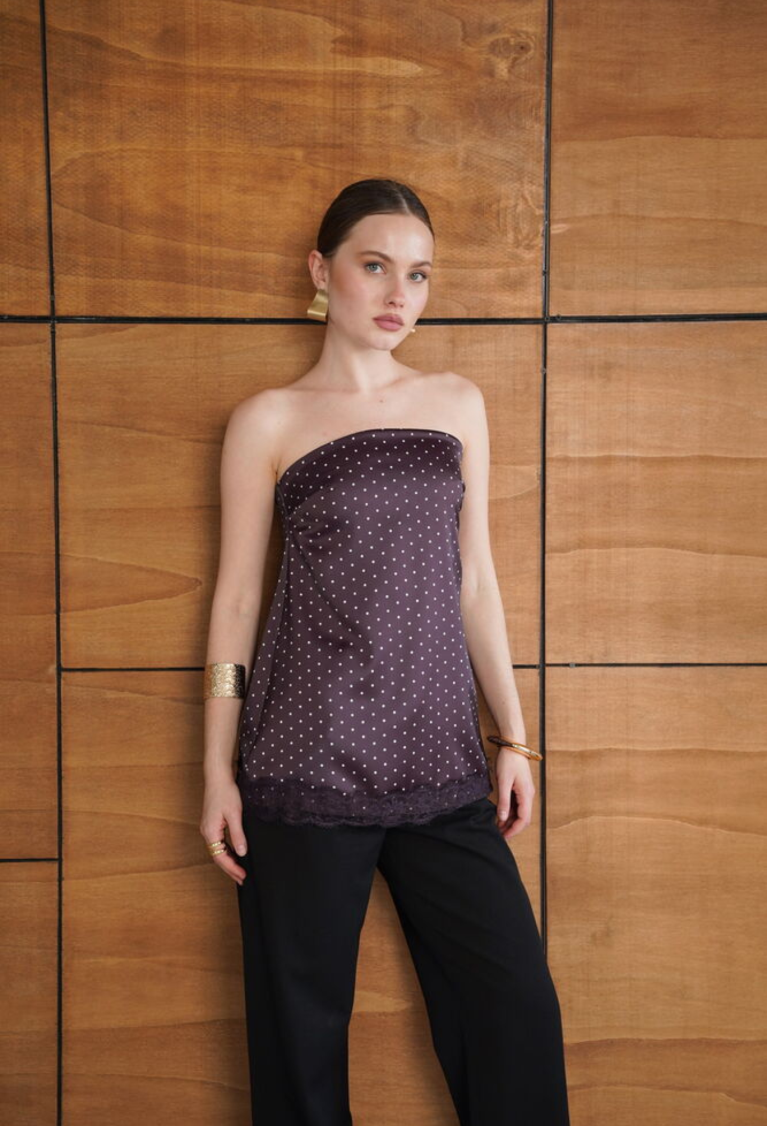 Claret Red Strapless Polka Dot Blouse - Brand: Topshow - Women & Kids, Baby Clothes Wholesale - TheBS Women