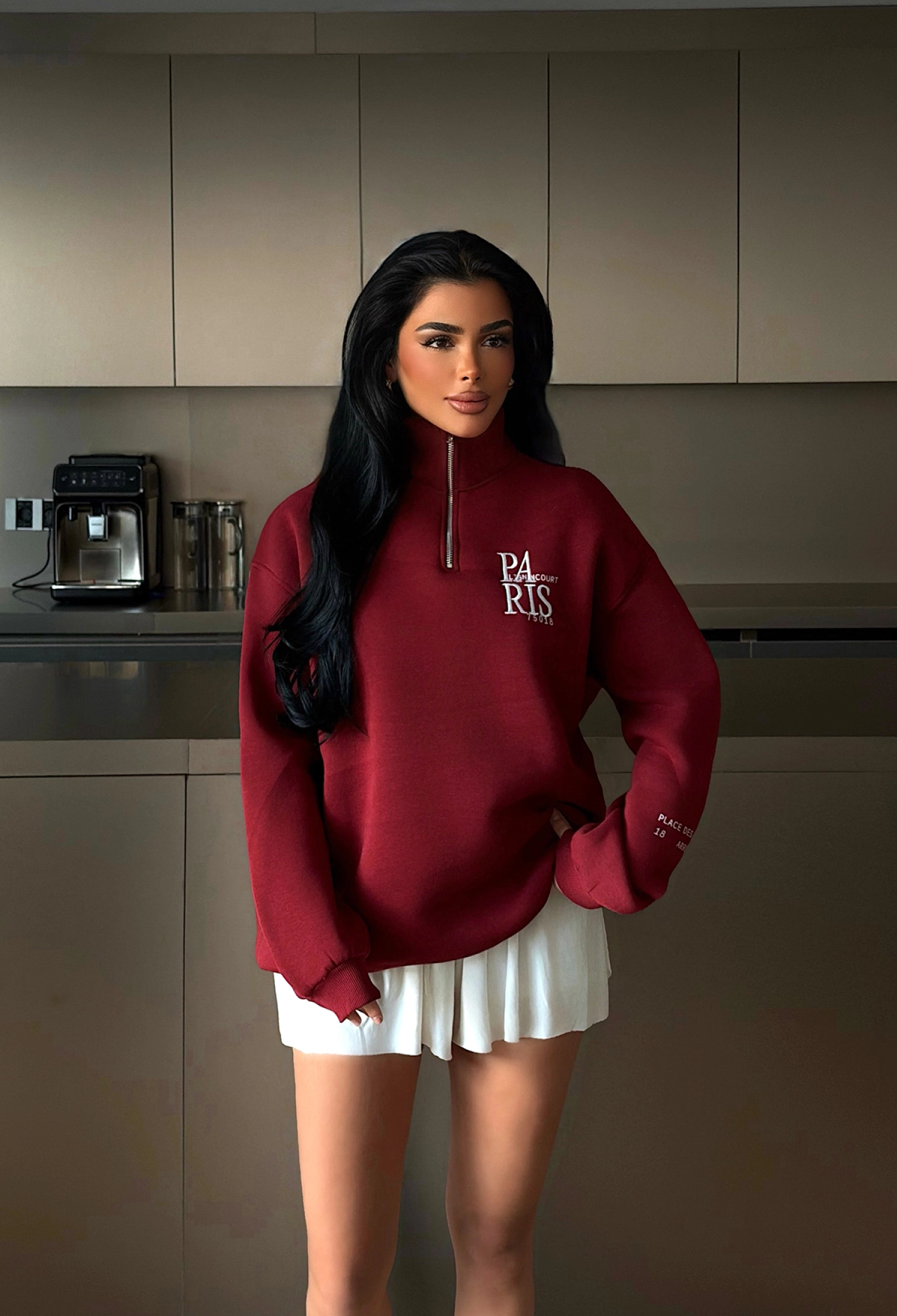 Claret Red Sweatshirt With High Neck And Oversized Fit - Brand: EYYO ATELIER - Women & Kids, Baby Clothes Wholesale - TheBS Women