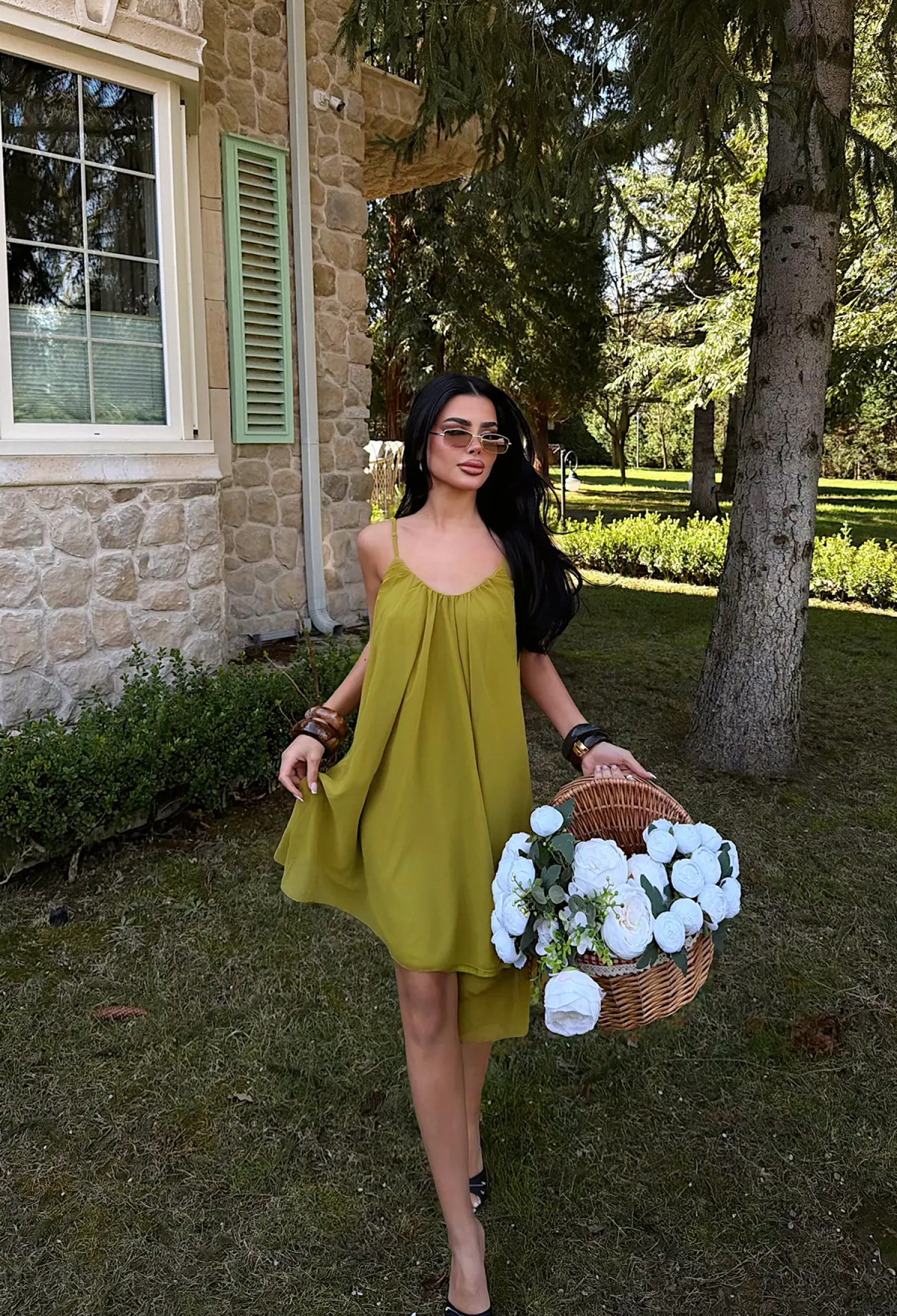 Green Elegant Midi Slip Dress With Cap Sleeves - Brand: EYYO ATELIER - Women & Kids, Baby Clothes Wholesale - TheBS Women