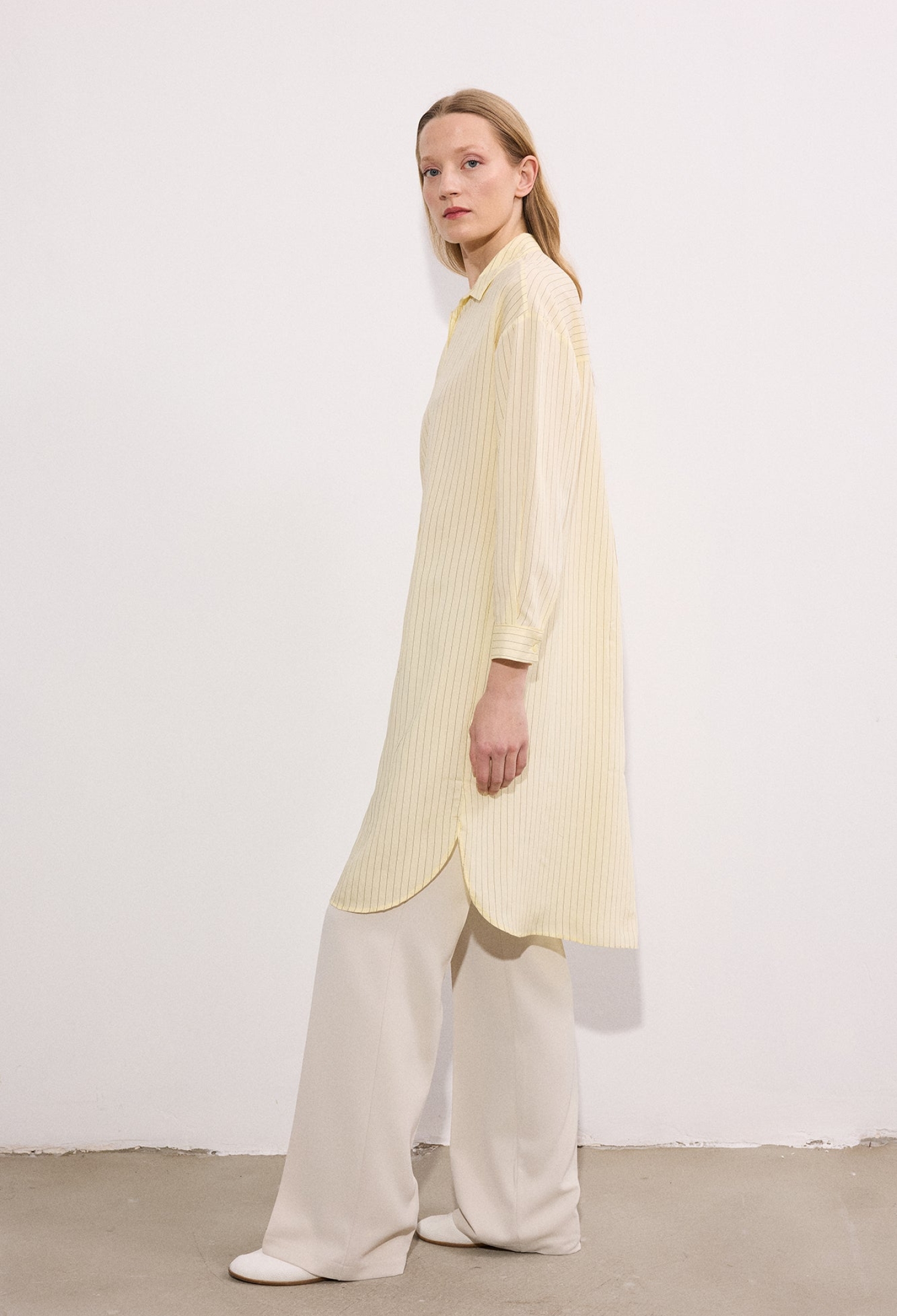 Beige Striped Long Shirt With Buttoned Closure - Brand: Touche Prive - Women & Kids, Baby Clothes Wholesale - TheBS Women