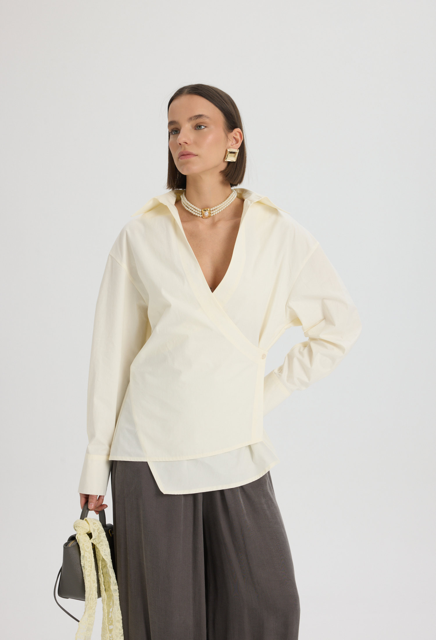 Beige Casual Elegant Formal Shirt - Brand: Mai Collection - Women & Kids, Baby Clothes Wholesale - TheBS Women